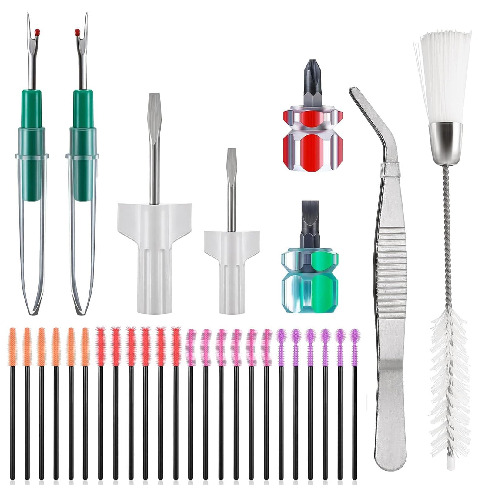 28 Pcs Sewing Machine Cleaning Kit, Sewing Machine Repair Tools Include Tweezers, Double Headed Brush, Seam Rippers, Silicone Cleaning Brushes for Repair and Cleaning Sewing Machines