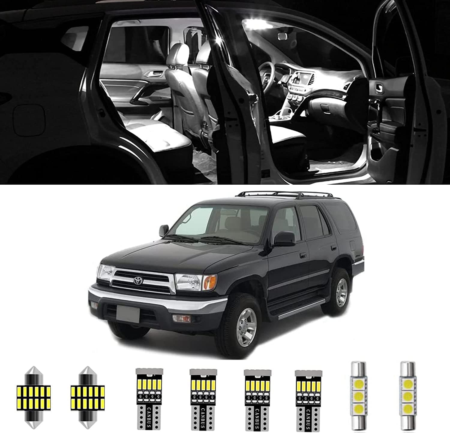 AWALITED 9pcs 4Runner Interior LED Lights Kit Super Bright LED Map Dome Light Bulbs for 1996 1997 1998 1999 2000 2001 2002 Toyota 4Runner All Models