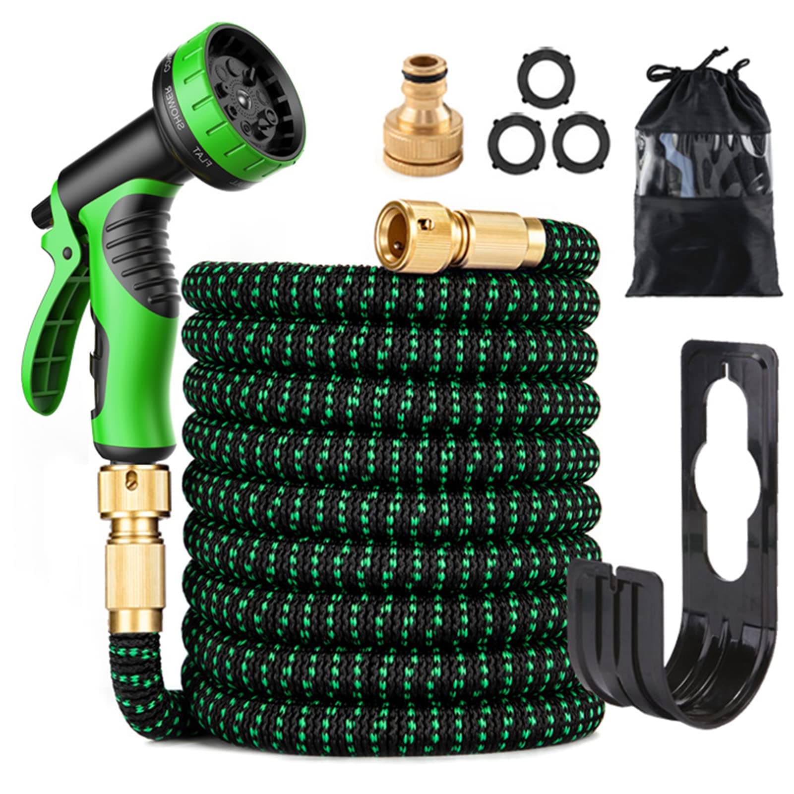 OUNA Expandable Hose,50ft Expandable Garden Hose wi 9 Function Nozzle Flexible Strong Water Hose wi Solid Brass Fittings and Double Latex Core