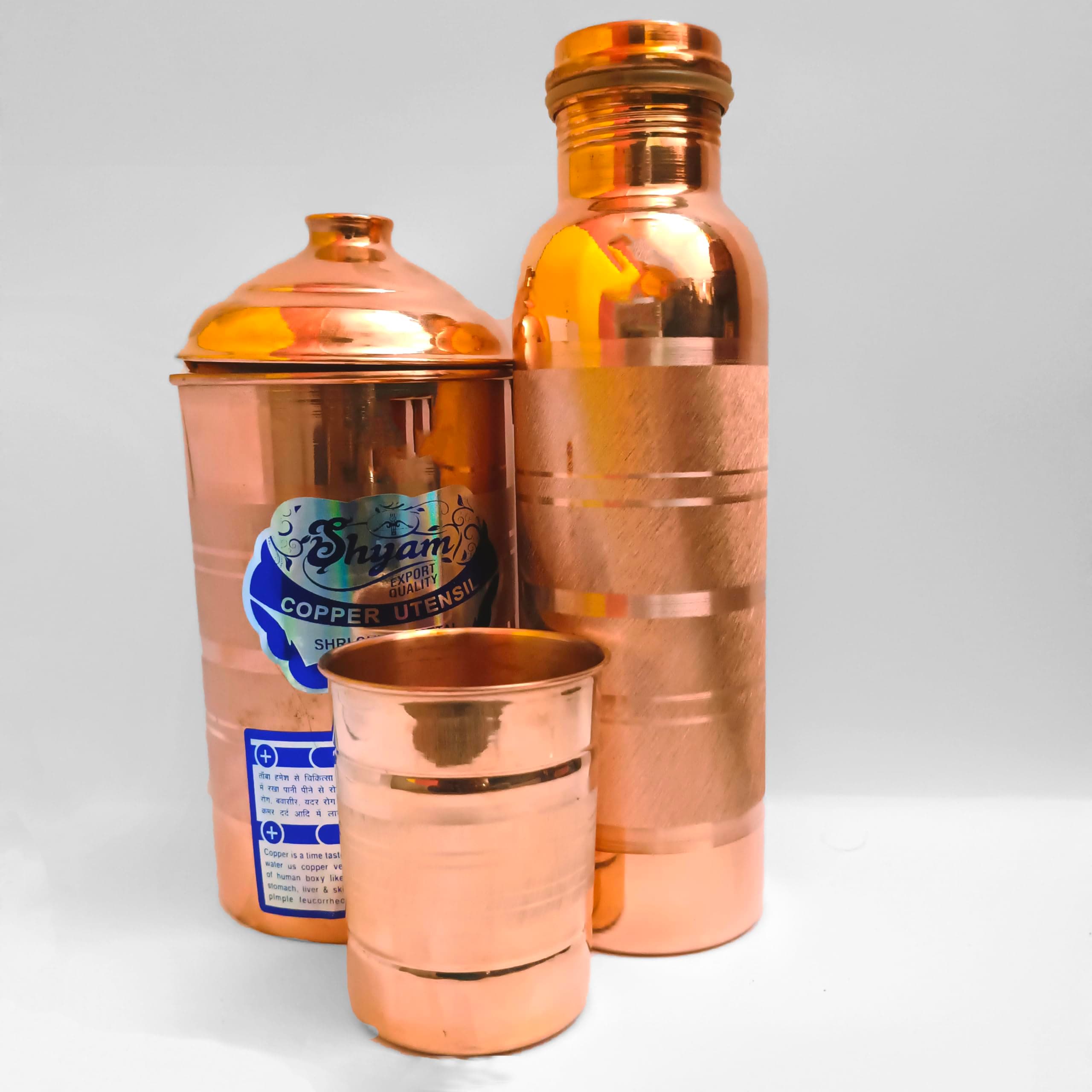 Copper Jug & Glass Bottle Set | Copper Drinkware Set | Copper Jug & Glass Combo | Tumblers | Copper Vessel | Copper Flask | Copper Water Container.