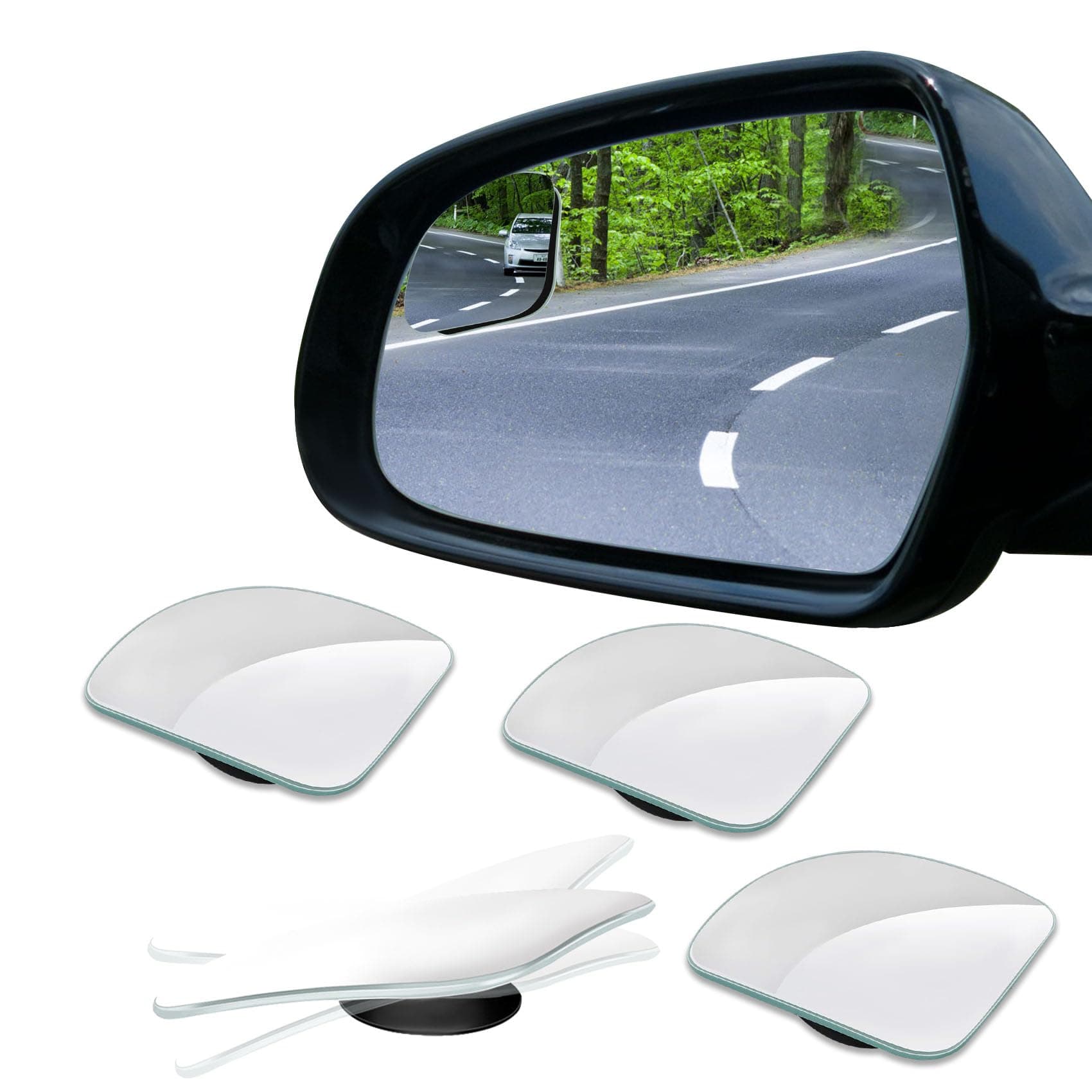 4PCS Blind Spot Mirror, Side Mirror Blindspot, 2" Fan HD Glass Frameless Convex Rear View Mirror with Wide Angle Adjustable Stick, Car Side Wide Angle Safety Convex Rearview for Most Vehicles