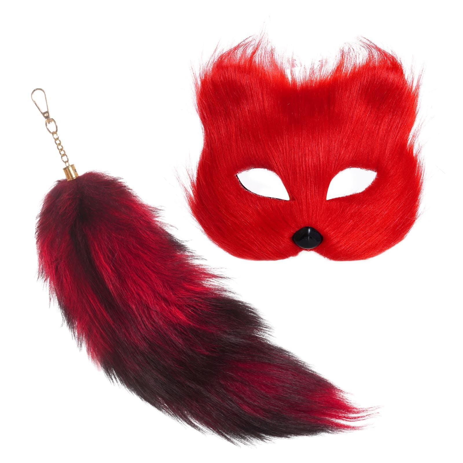 YookatFaux Fox Masquerade Mask and Tail Fox Cat Mask Masquerade Costume Mask for Halloween