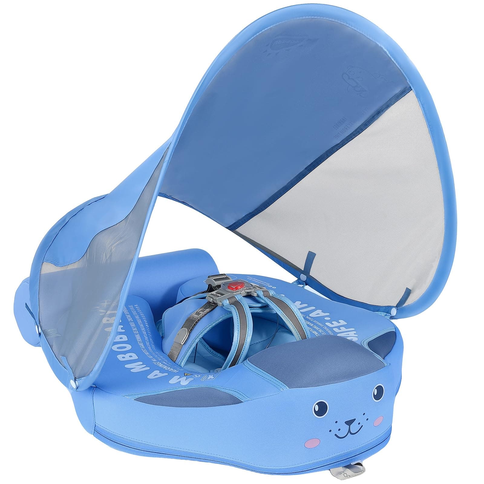 Mambobaby Float with Canopy and Tail New Upgraded Non-Inflatable Baby Pool Float Mambo Float Swim Trainer Solid Infant Swim Float Adjustable Pearl Foam Baby Swim Ring