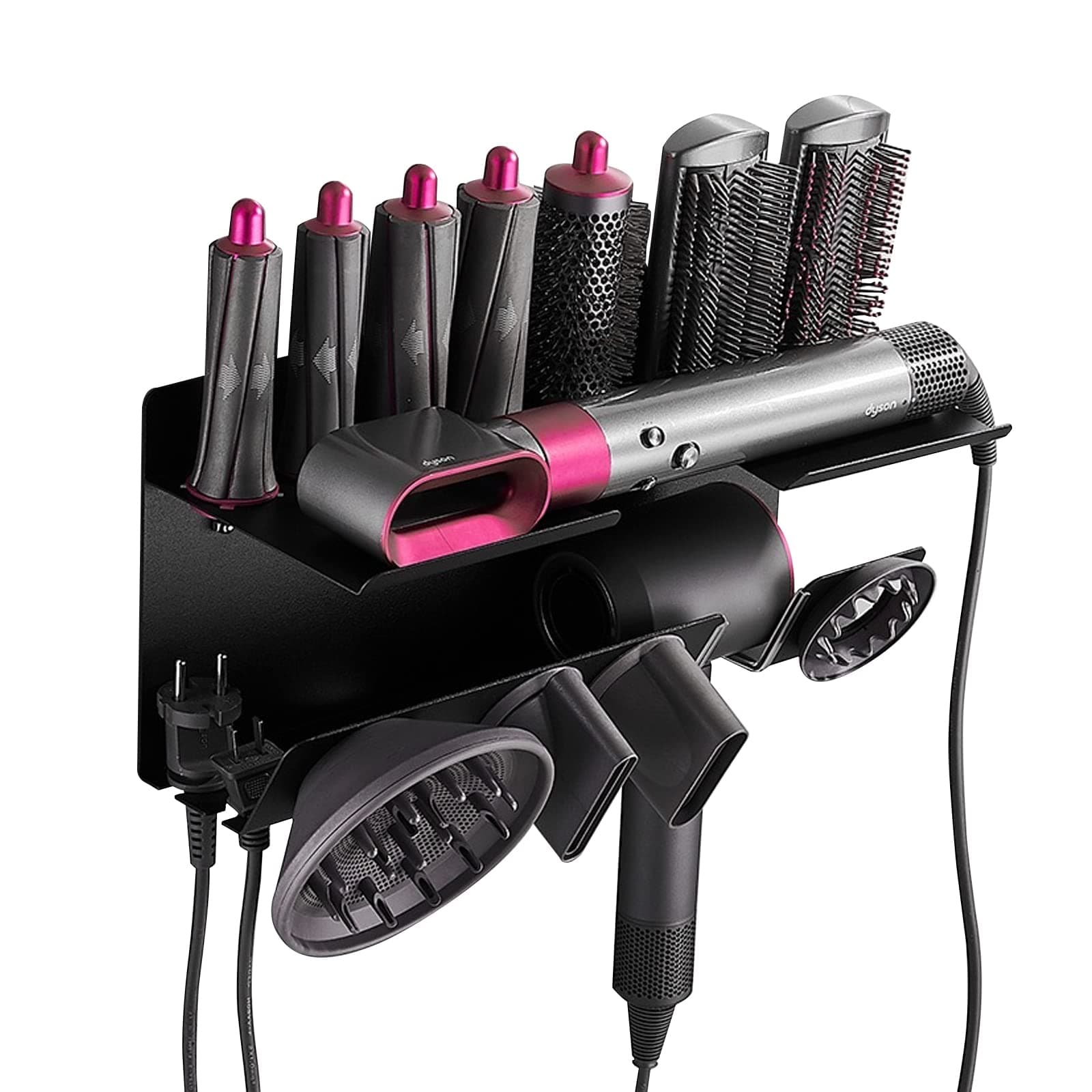 2 in 1 Wall Mount Holder for D-y-s-o-n A-i-r-w-r-a-p Styler and D-y-s-o-n S-u-p-e-r-s-o-n-i-c Hair Dryer, Wand Organizer Storage Rack Stand for Barrels Brushes Diffuser Nozzles Accessories (B)