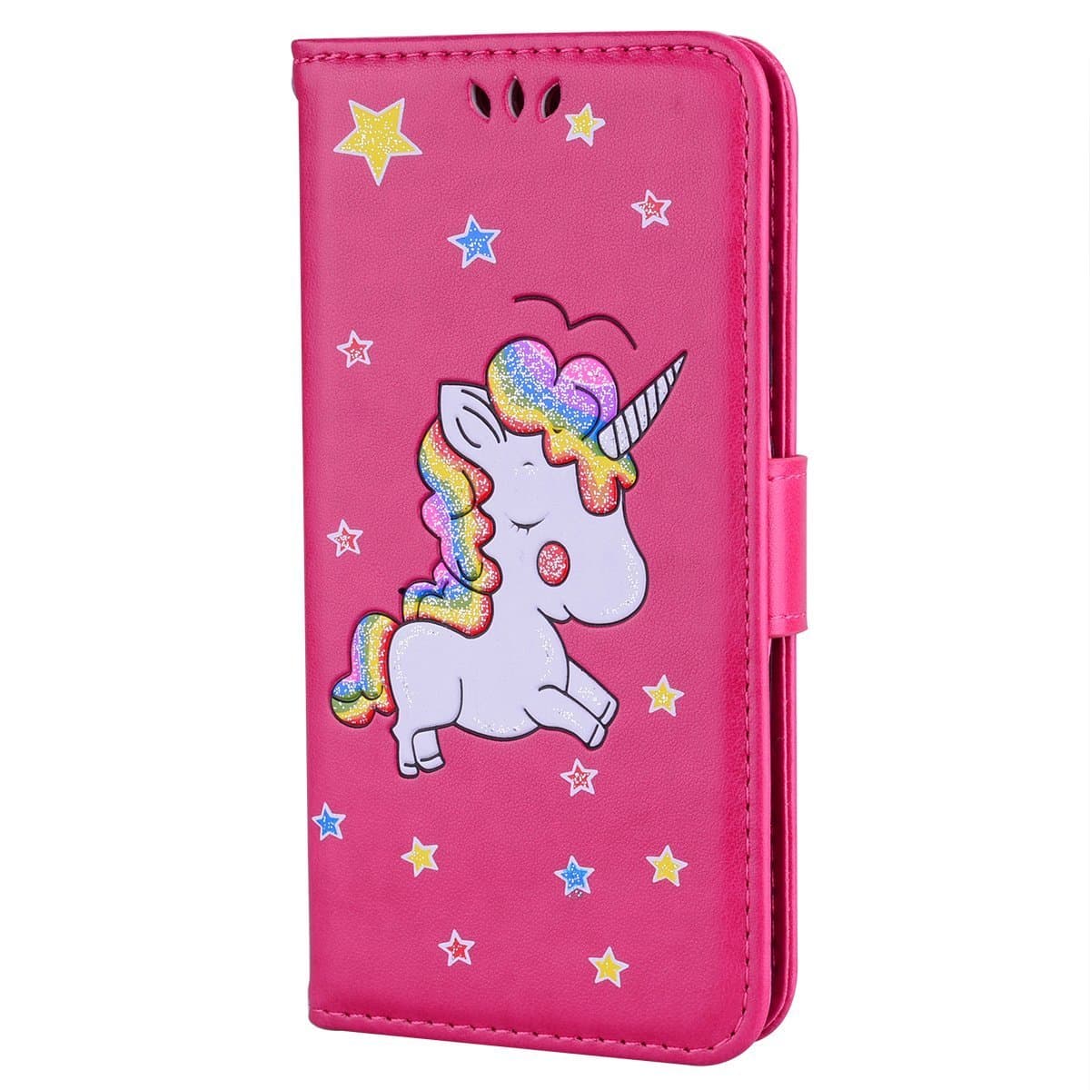 CXTcase Huawei P20 Lite Case, Premium PU Leather Folio Flip Stand Cover with Card Holder Magnetic Glitter Phone Case for Huawei P20 Lite/Huawei Nova 3e Embossed Unicorn Rose