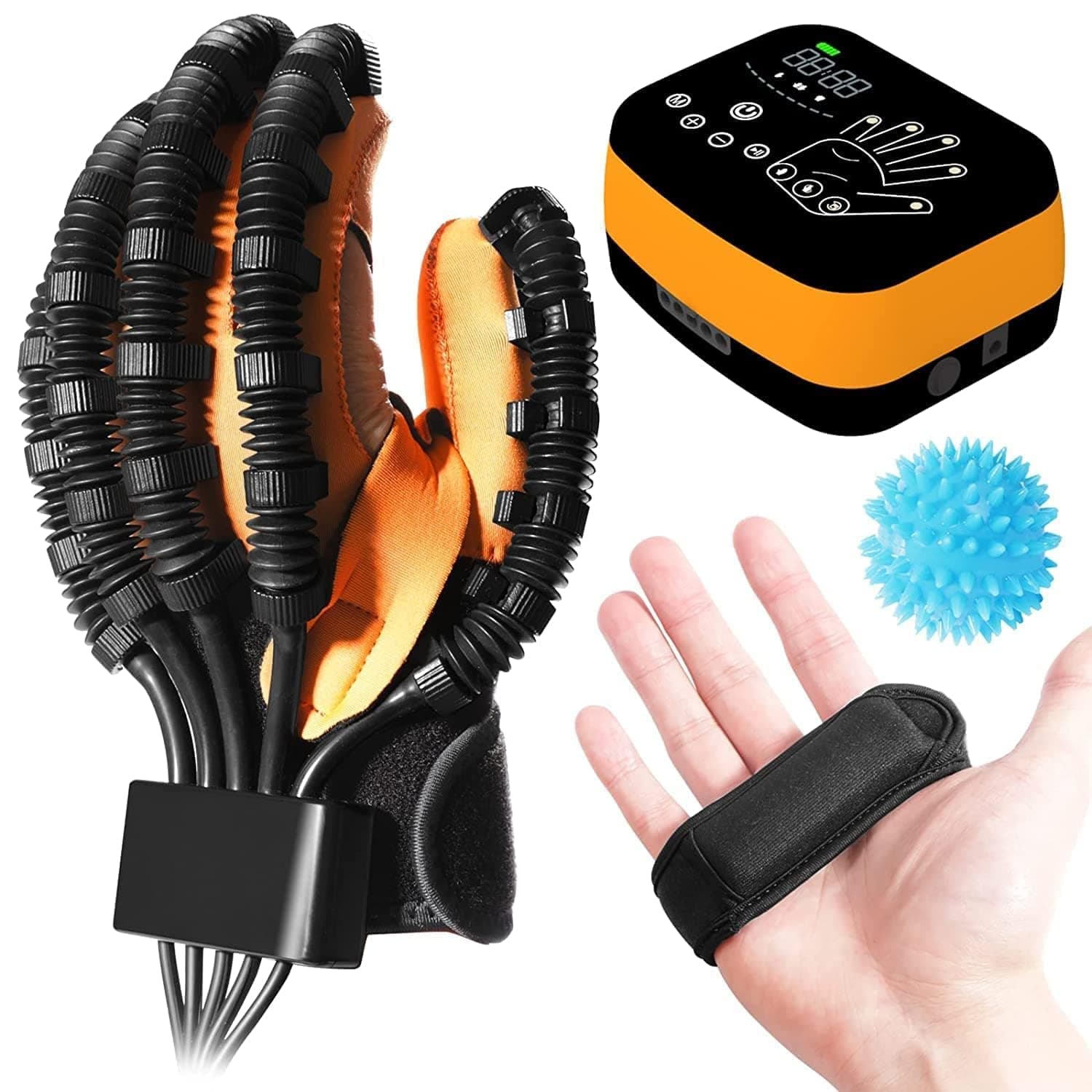 Stroke Hemiplegia Arthritis Patient Finger and Hand Function Rehabilitation Trainer Training Robots Rehab Gloves Left Recovery Exercise Medical Equipment, Orange