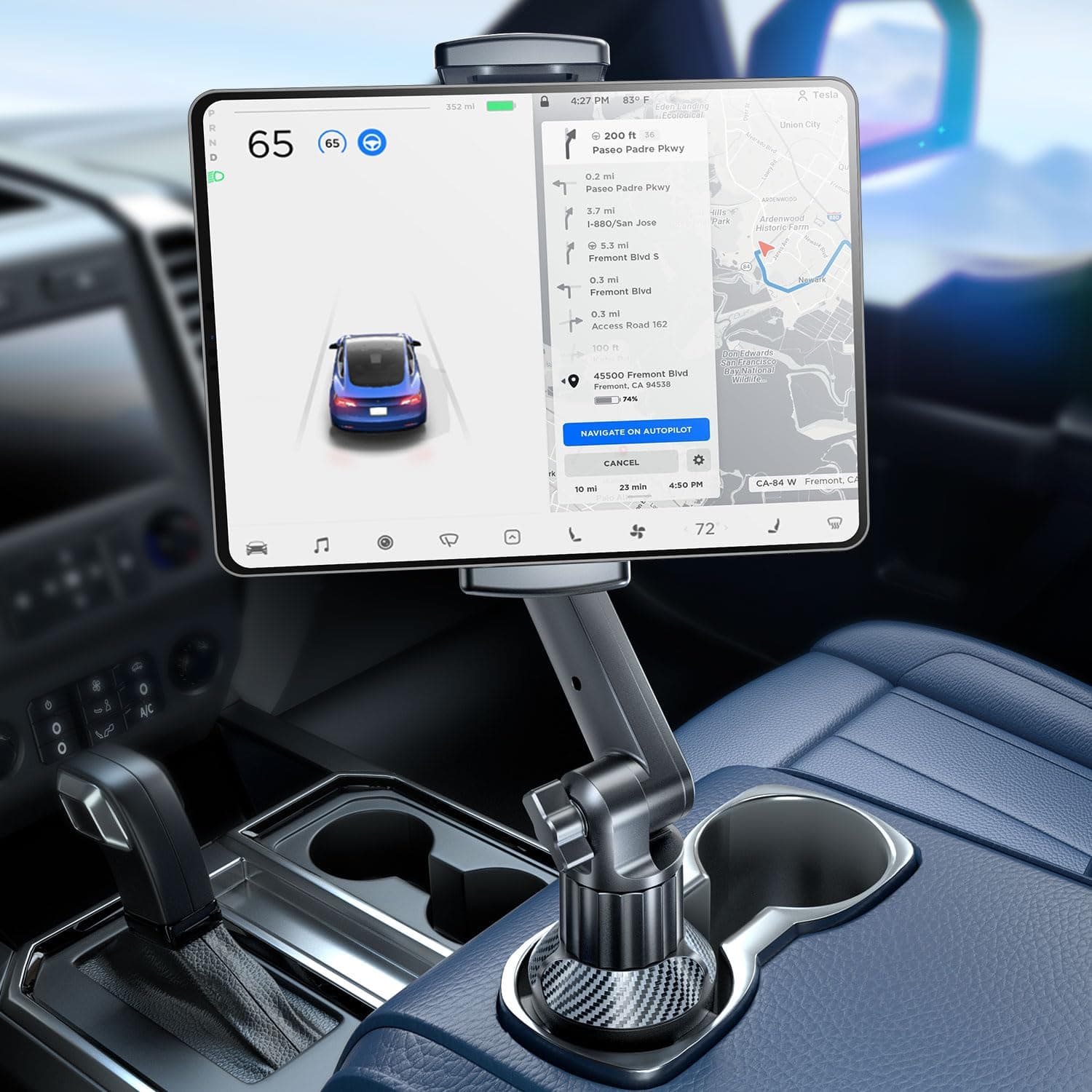 eSamcore Tablet Holder for Car, for iPad Stand Cup Holder Car Mount with 1.57" Depth Large Clamp 15" Height Adjustable Tab Mount Holder for 6"-12.9" Cell Phone iPhone Travel iPad Accessories