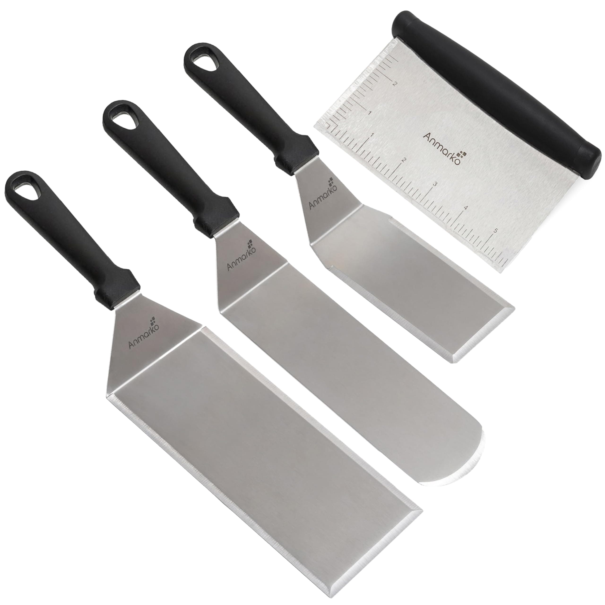 Stainless Steel Metal Spatula Set - Griddle Scraper Flat Spatula Pancake Flipper Hamburger Turner - Metal Utensil Great for BBQ Grill Flat Top Cast Iron Griddle Accessories - Commercial Grade
