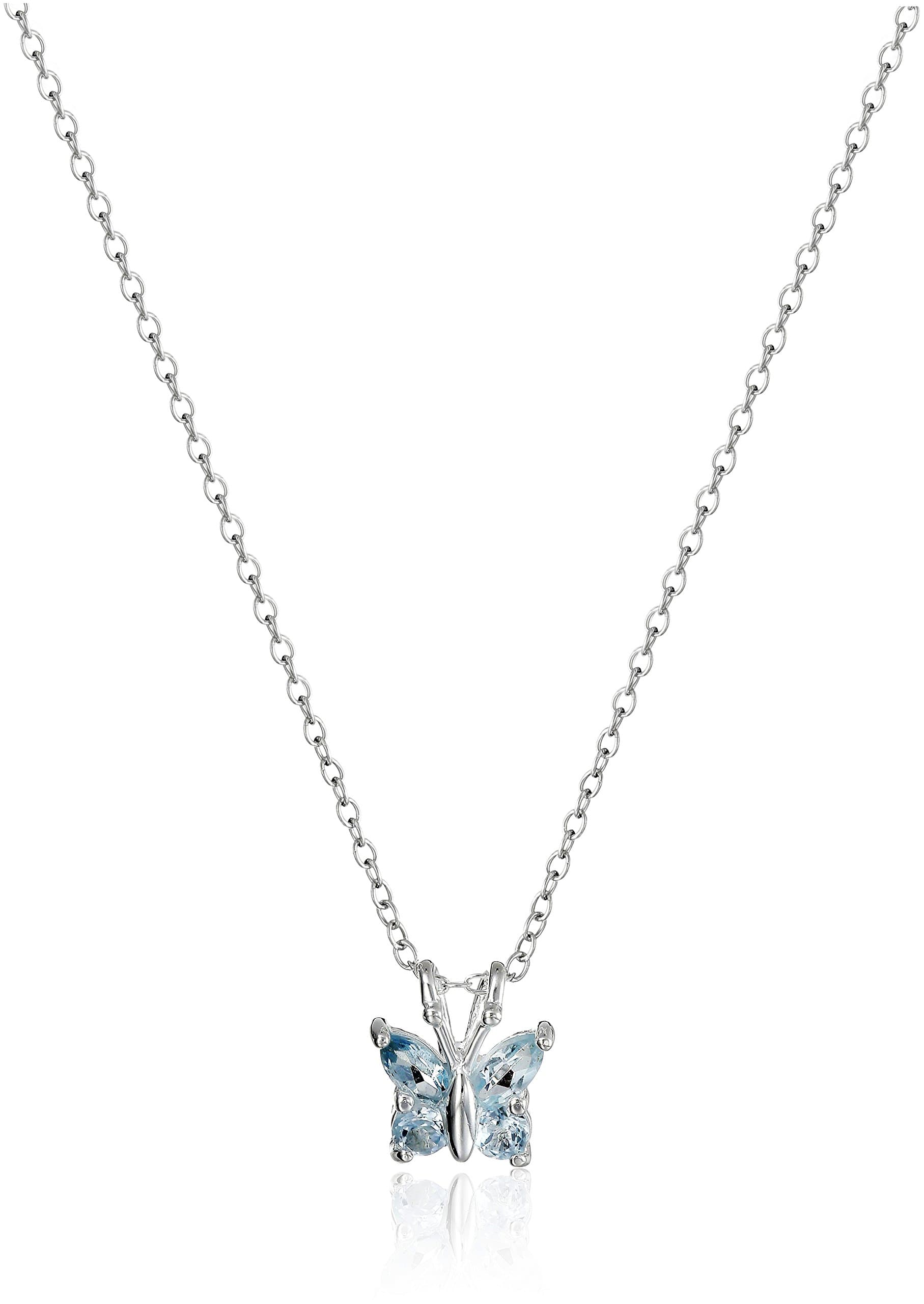 - Sterling Silver Gemstone Butterfly Pendant Necklace, 18"