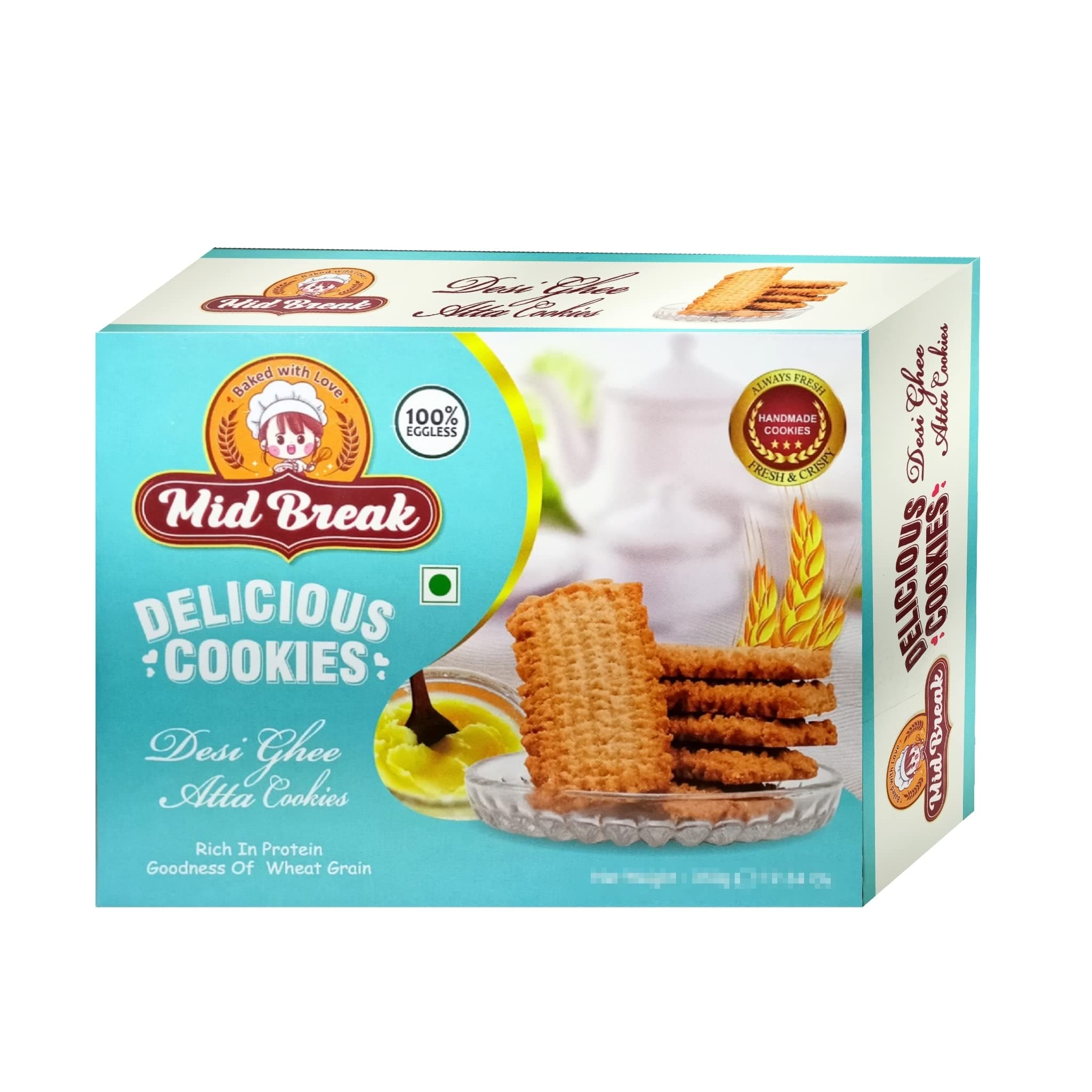 MidBreak - Desi Ghee Atta Biscuits, Premium Handmade Cookies, Atta Biscuits, 300 Gram, Pack of 1
