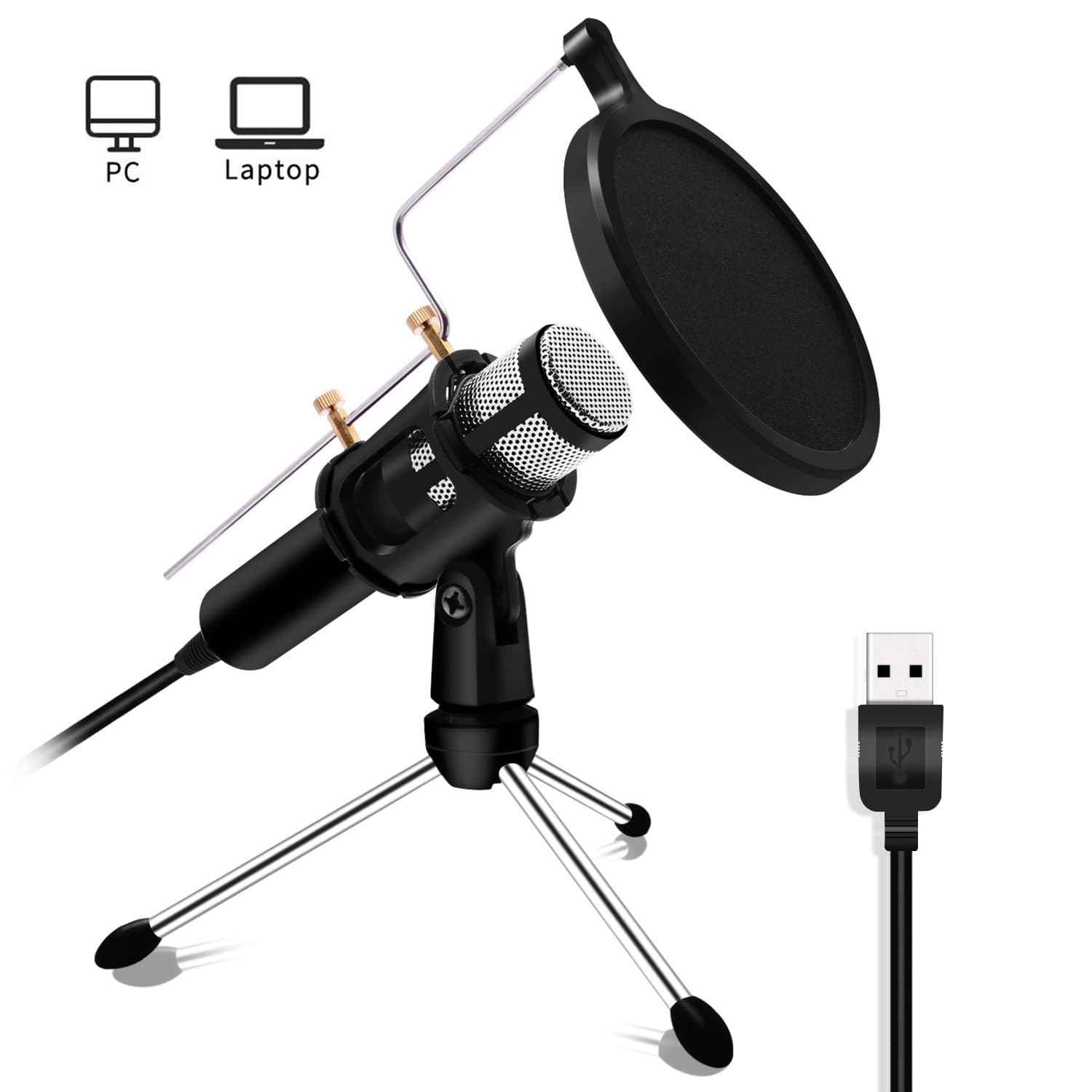 Professional Microphone - LEFON USB Microphone Plug & Play Home Studio USB Condenser Microphone Broadcasting & Recording Microphone Set, for YouTube, Facebook, Podcasting, Games(Windows/Mac)
