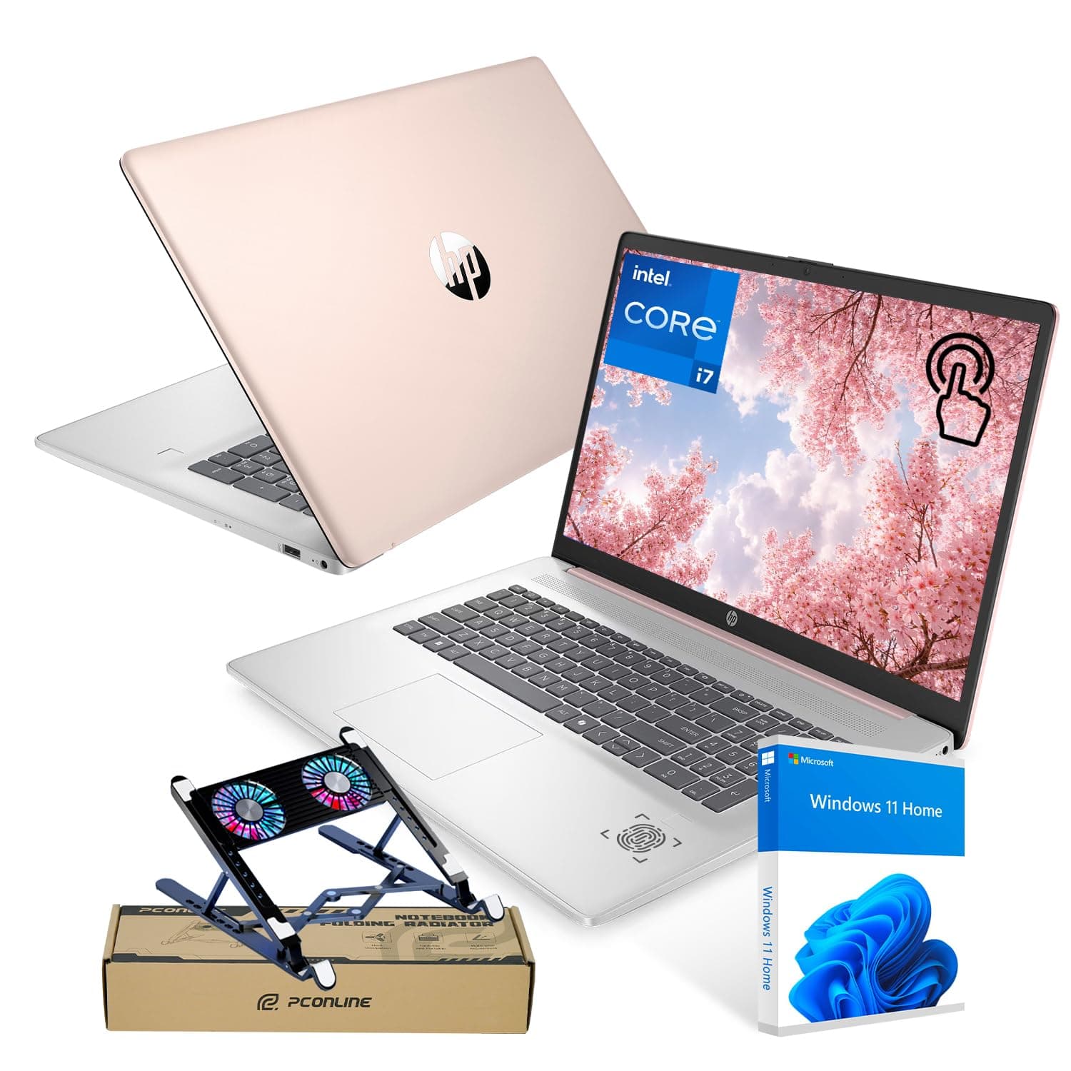 17.3" Touchscreen Laptop, Intel Core i7-1355U, Pale Rose Gold, 64GB RAM, 2TB SSD, Webcam, Backlit Keyboard, Fingerprint Reader, Wi-Fi 6, Windows 11 Home, Bundle with PCO Laptop Cooler