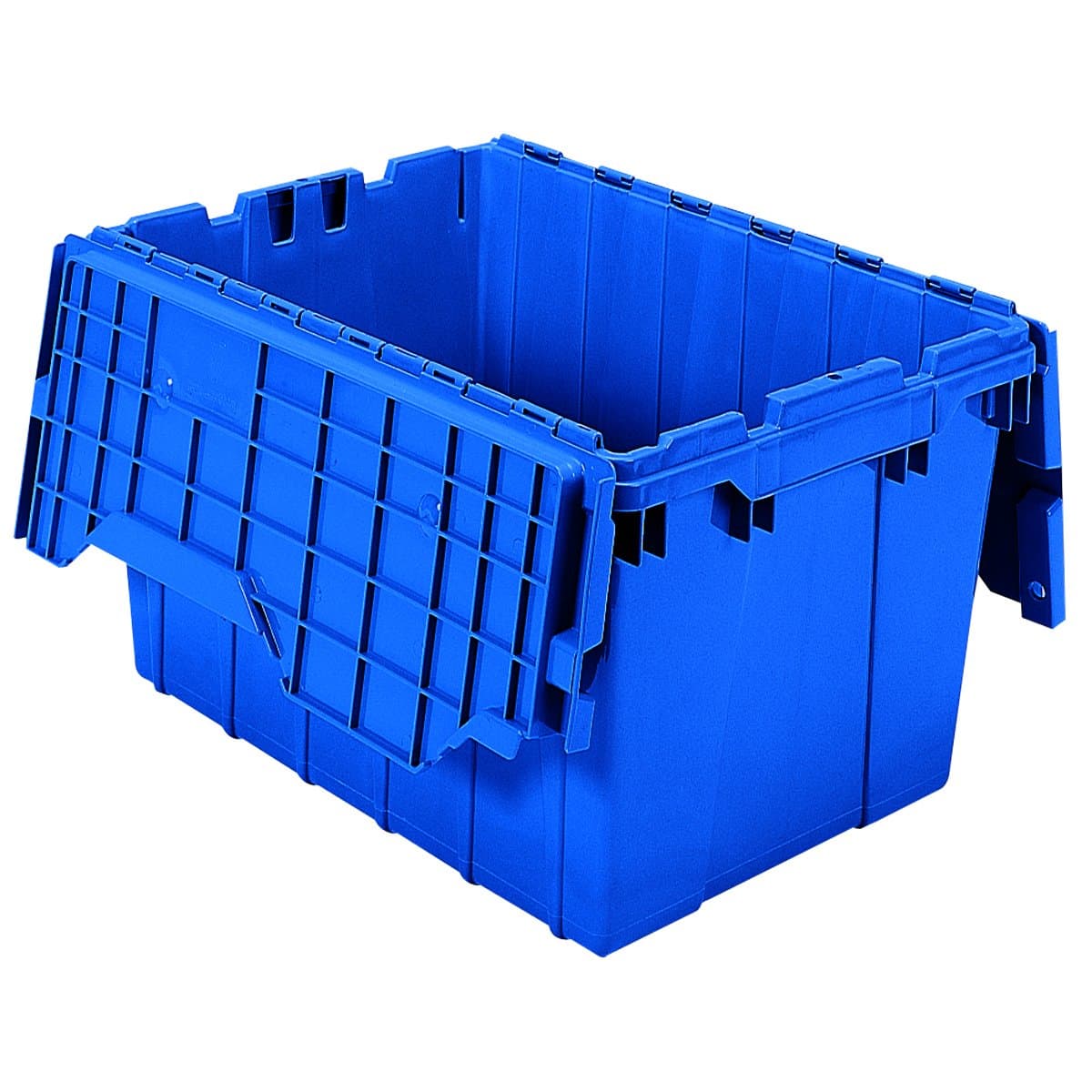 Akro-Mils39120 Plastic Storage and Distribution Container Tote with Hinged Lid, 21.5-Inch L by 15-Inch W by 12.5-Inch H, Blue, Case of 6
