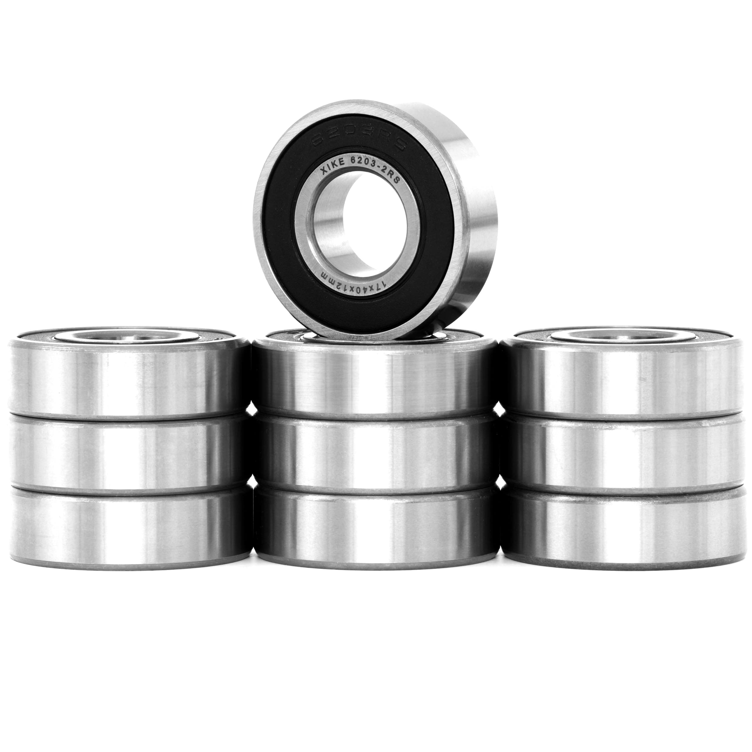 XiKe (10 Pack) 6203-2RS Double Sealed Deep Groove Ball Bearings, 17x40x12mm, Pre-Lubricated for High RPM, Chrome Steel P6, ABEC 3