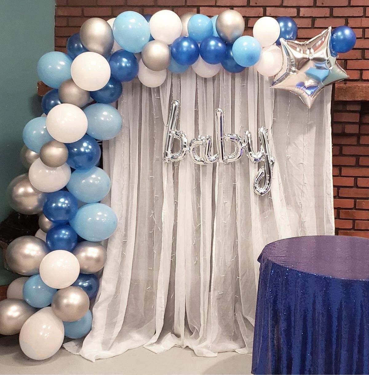 Balloon Garland Arch Kit Blue and White Silver 16Ft Long 100pcs Balloons Pack For Boy Baby Shower Birthday Party Centerpiece Backdrop Background Decorations…