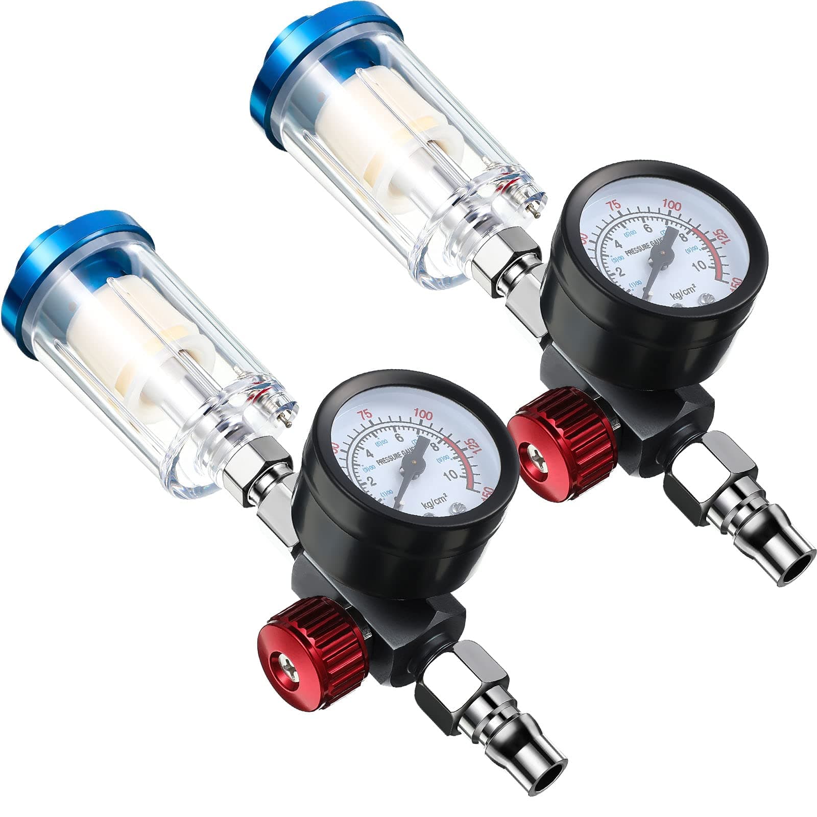 Honoson 2 Packs Air Adjusting Regulator Valve 1/4 Inch with Pressure Gauge and Water Trap Filter, Oil Separator Water Pressure Compressor Regulator for Air Spray Paint Gun Cleaner