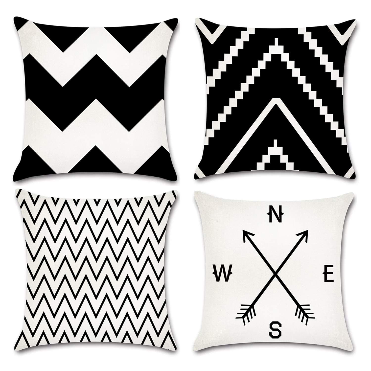 JOJUSIS Black and White Wave Throw Pillow Covers Home Decor 18 x 18 inch Set of 4