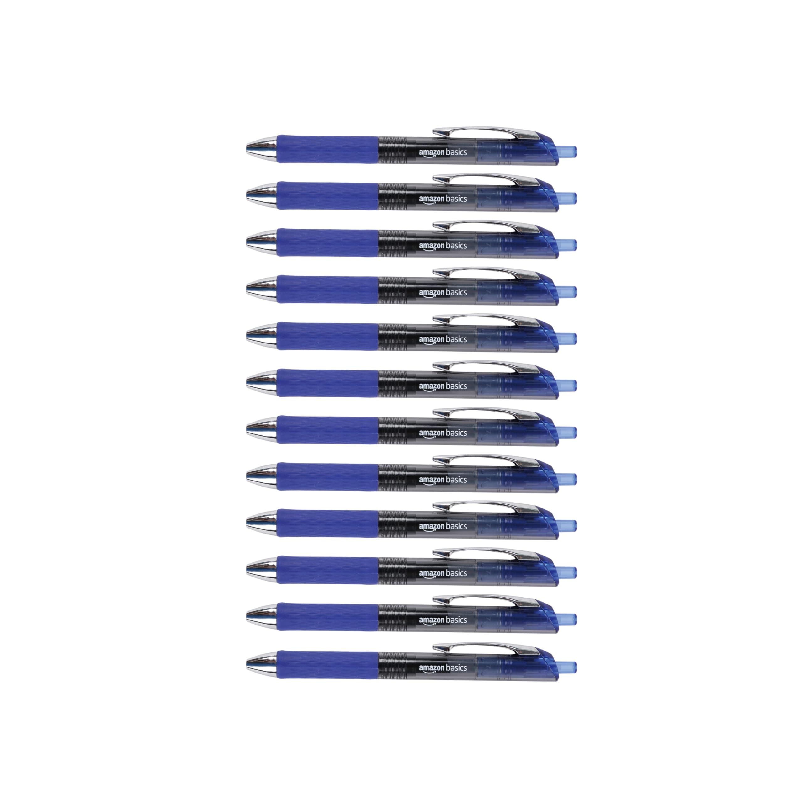 Amazon Basics Gel Pens Fine Point Smooth Writing Pens, Retractable, Blue, 0.7mm, 12 Pack
