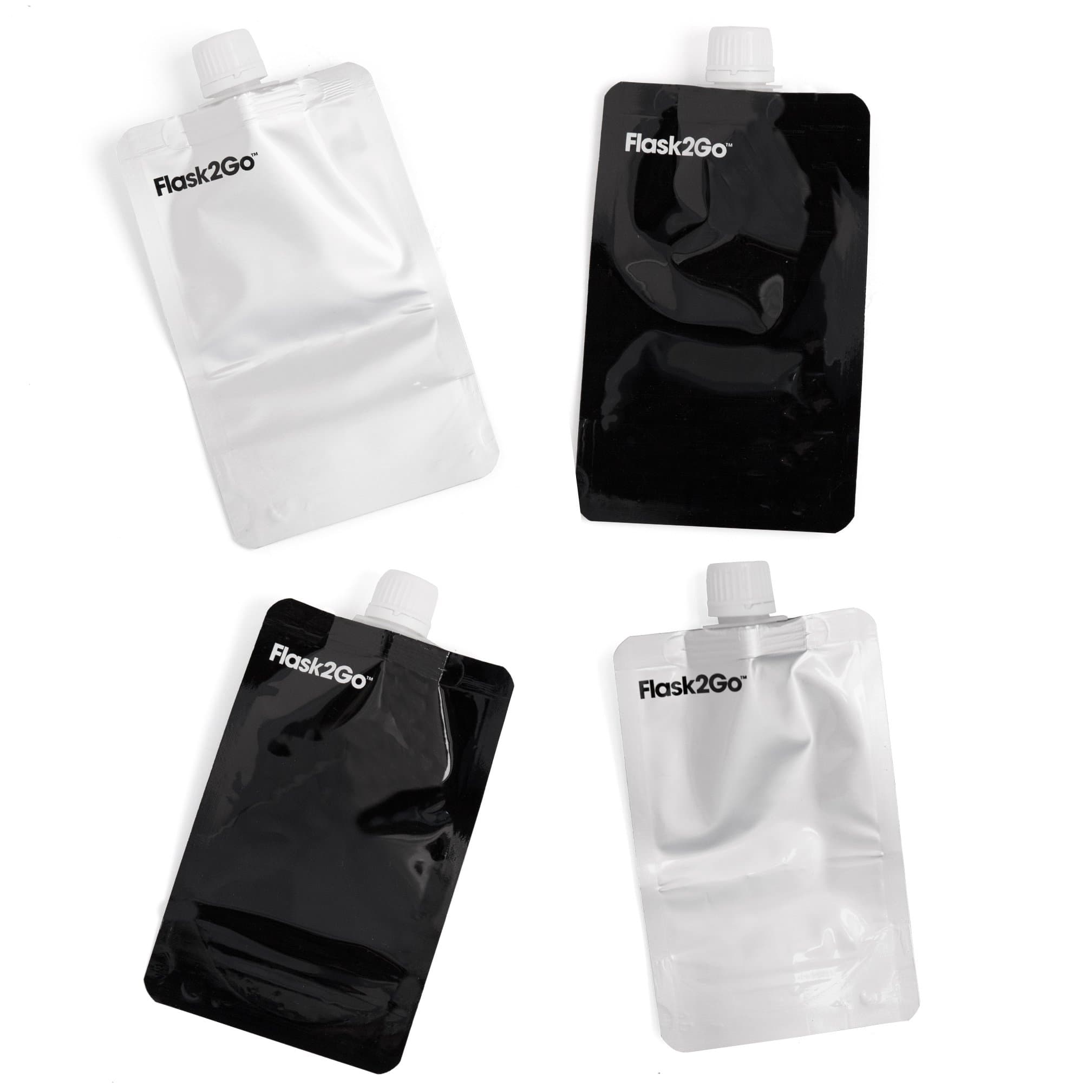 The Foldable Flask 8oz (4pack) - No Metal Parts! (Black/Silver)
