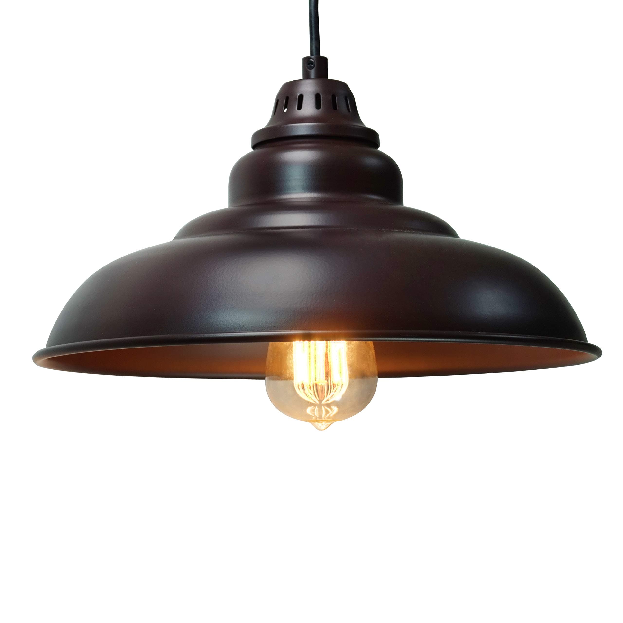 FINXIN Barn Pendant Lights, 1-Light Hanging Light for Kitchen Dining Table Brown 12" Ceiling Dome Pendant Lighting E26 Base (Brown)