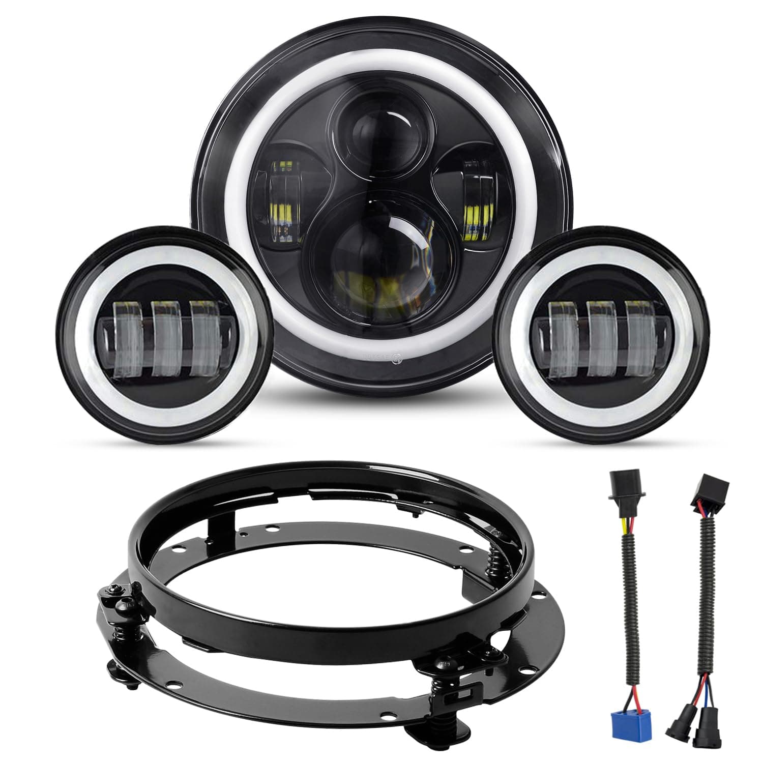 YEEGO DIRECT 7 inch Motorcycle LED Headlight 4.5 inch Fog Passing Lights for Road Kin-g Ultra Clas-sic Elec-tra Street Gli-de Tr-i Cv-o Heri-tage Sof-tail Slim Delu-xe Fat-boy, DOT Approved(Black)