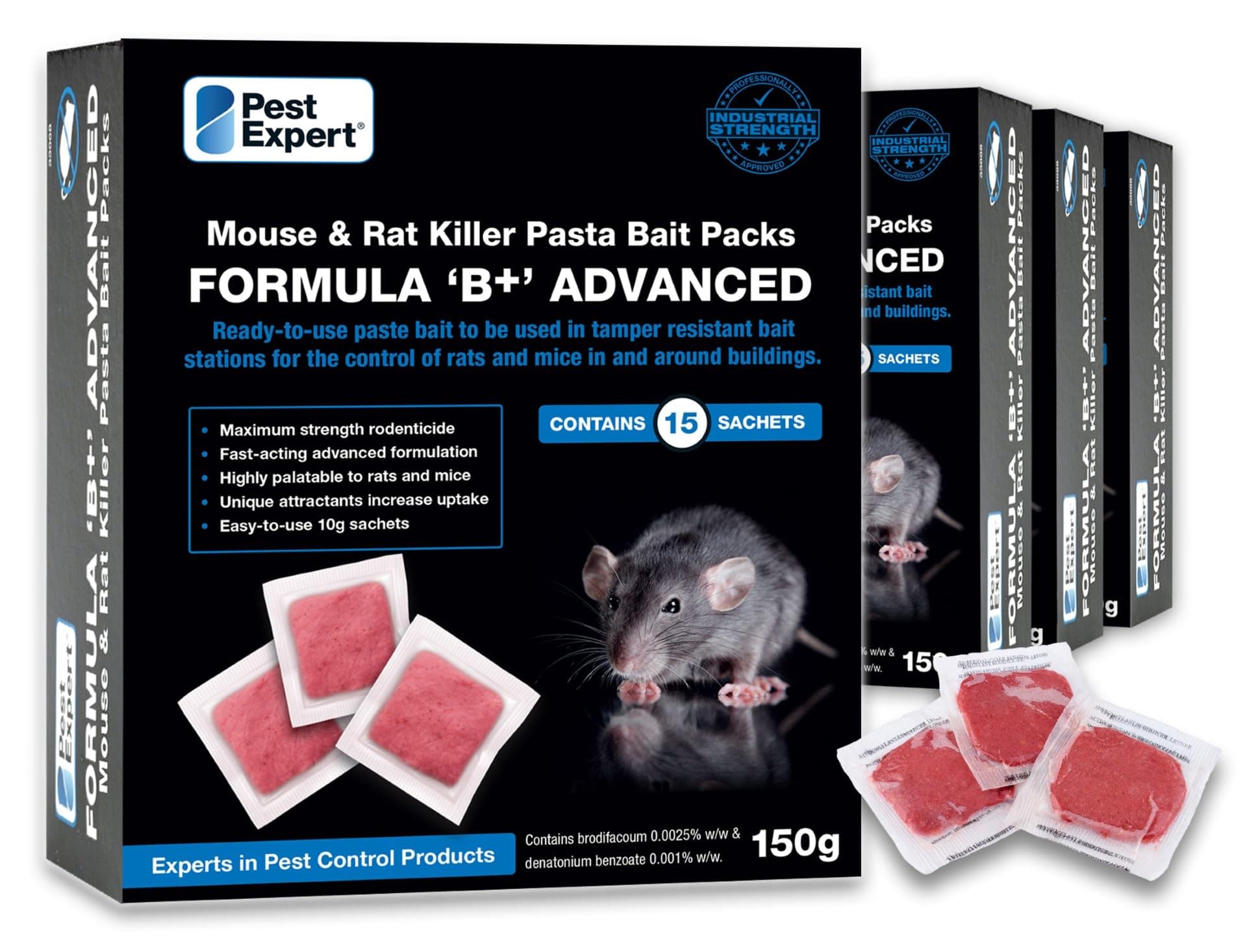 Pest Expert Formula B+ Advanced Rat & Mouse Killer Poison Pasta Bait Sachets Maximum Strength Outdoor Brodifacoum (600g)