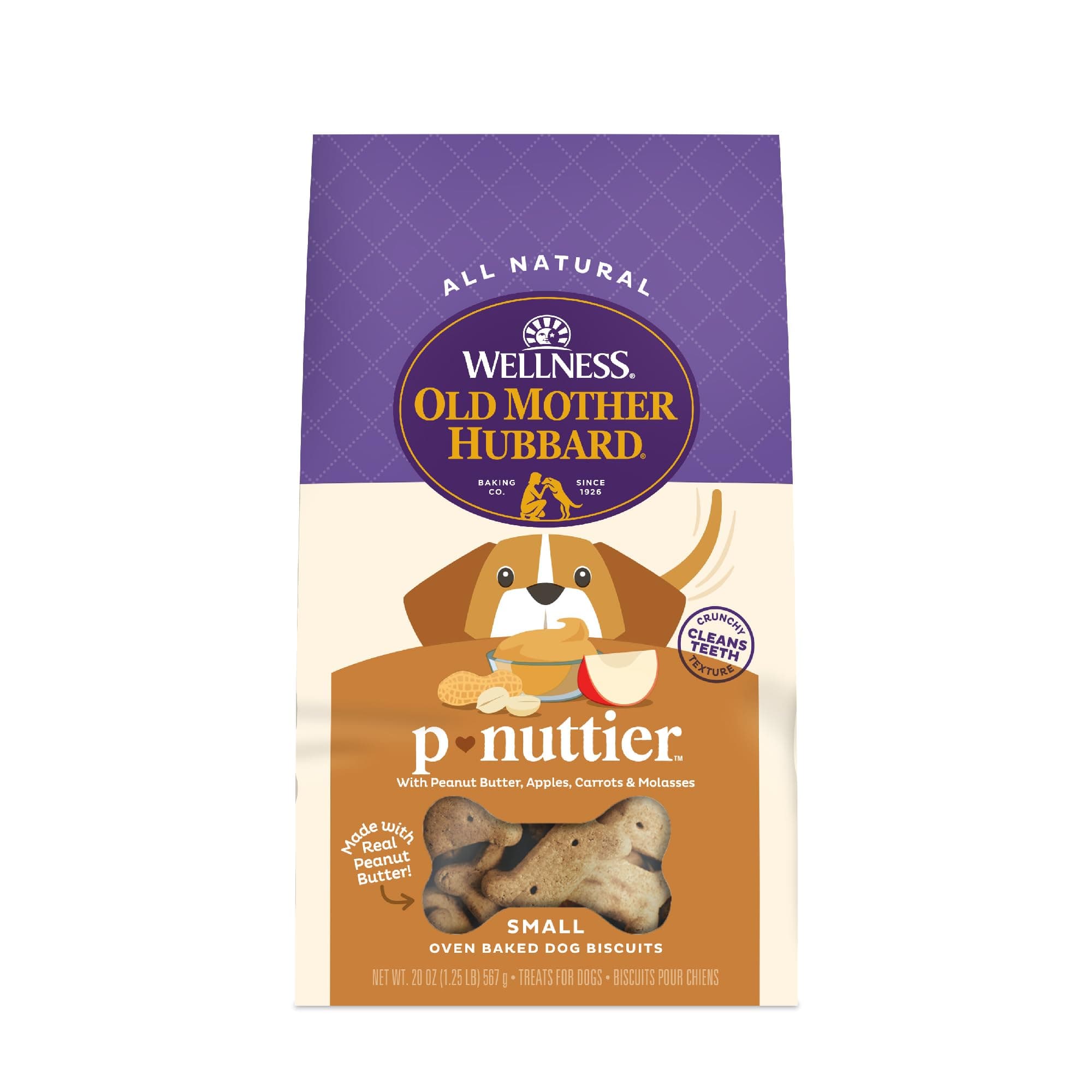 Wellness Old Mother Hubbard Classic P-Nuttier Dog Biscuits, Natural Training Treats, Peanut Butter Flavor, Small Size, 20 oz Bag
