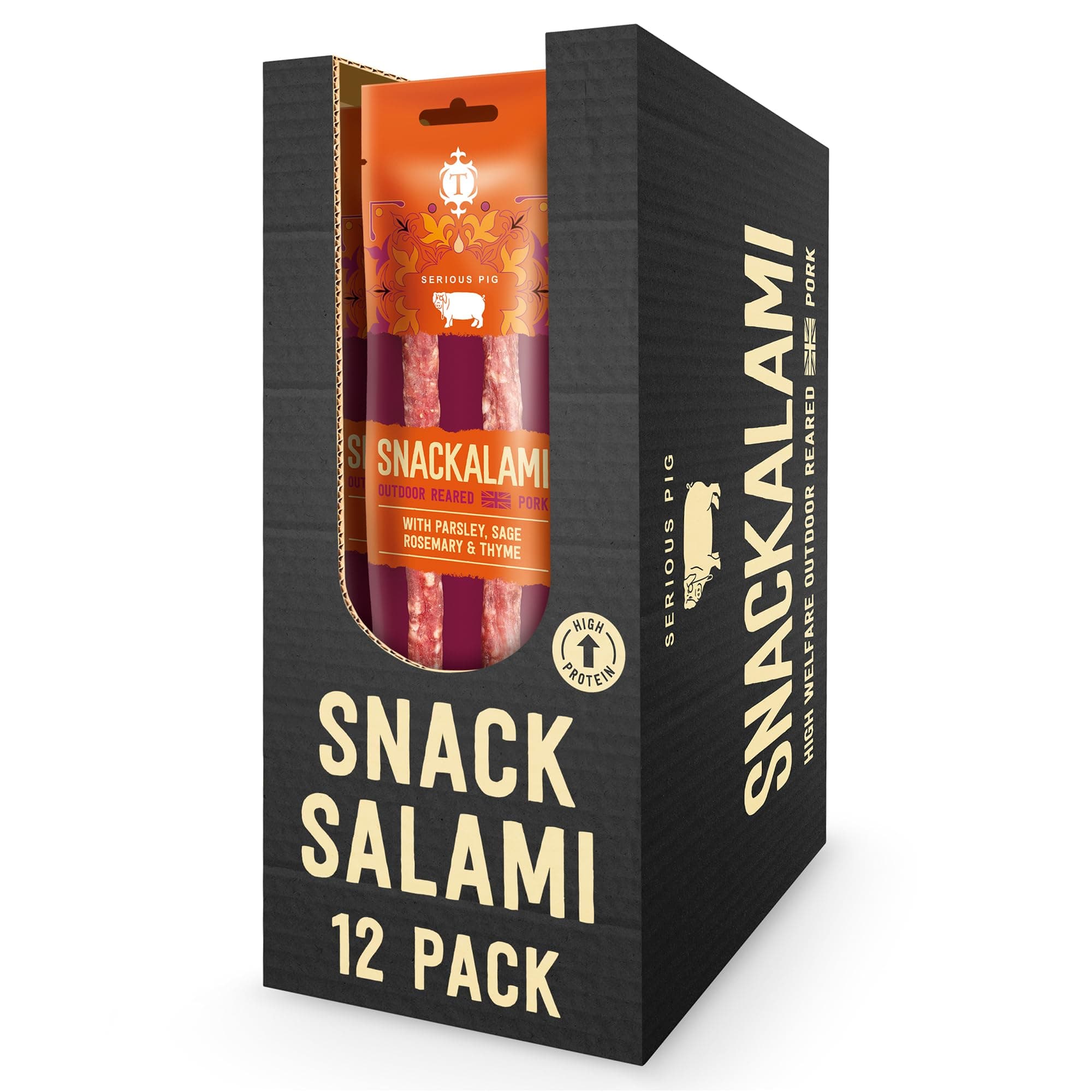 SERIOUS PIG - Salami Pub Snacks, Keto, High Protein, Free-Range British Pork, Salami (Snackalami) (Jaipur, English Summer Herb Edition), 30 g (Pack of 12)