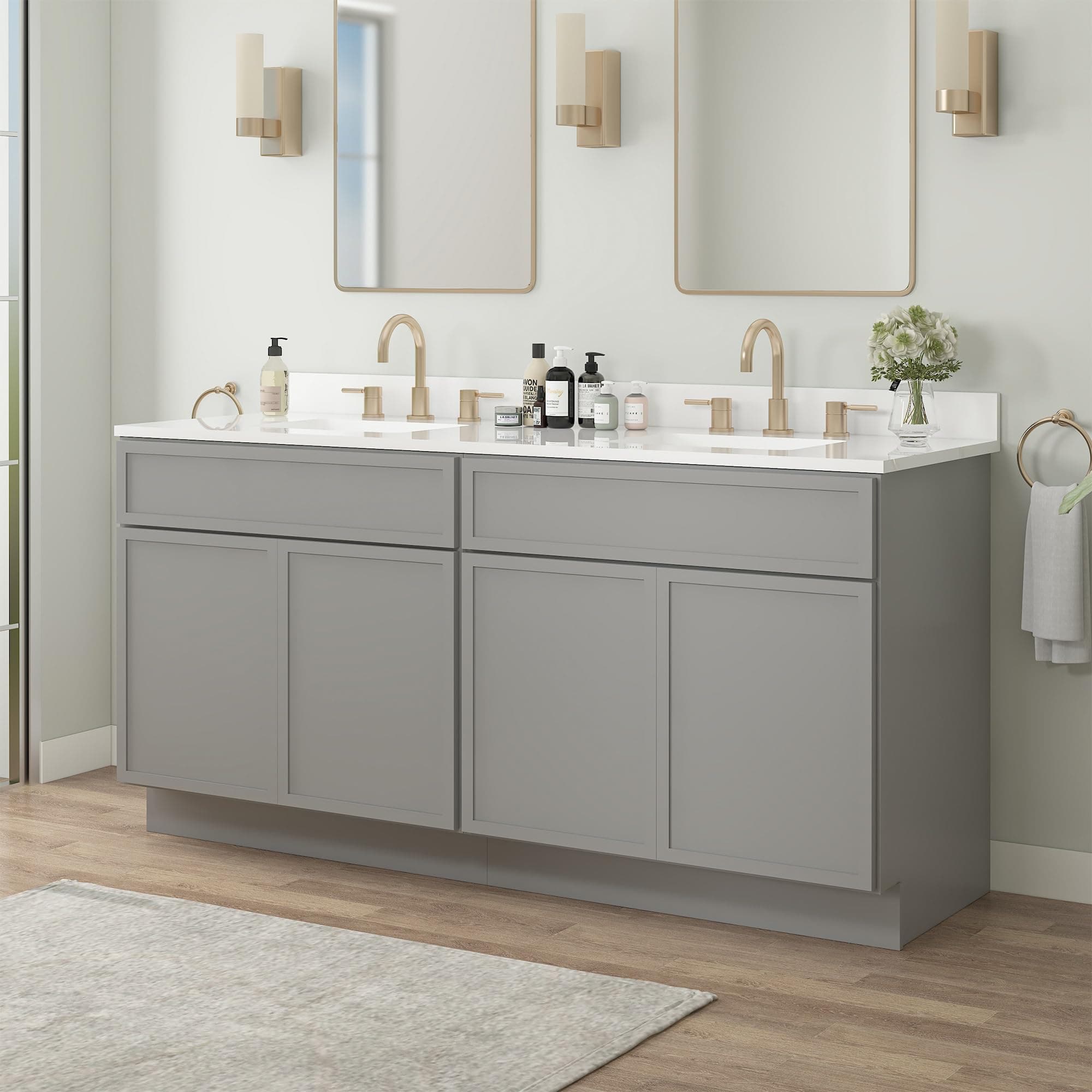 Vanity Art 60 Inch Bathroom Vanity Base Cabinet Double Sink Top (Without Sink), Soft Closing Door, Storage Unassembled Cabinet, Grey, 2ea 30 Inch Cabinet Combo