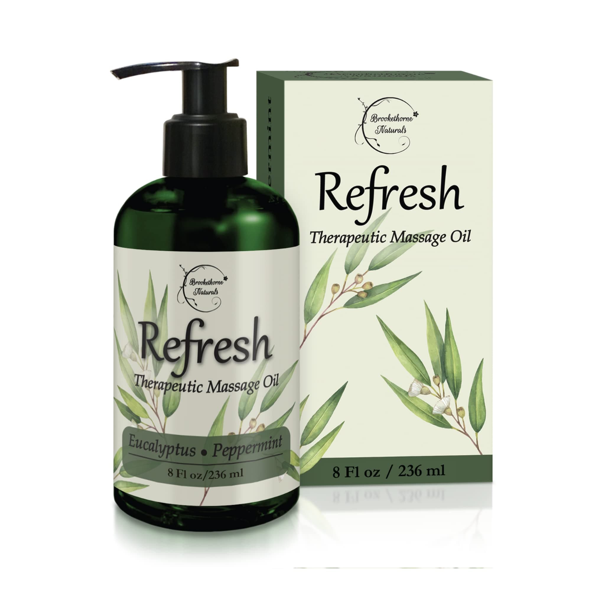 Refresh Massage Oil for Massage Therapy with Eucalyptus & Peppermint Essential Oils - All Natural - Ideal for Full Body Relaxation – Nut Free Formula 8oz