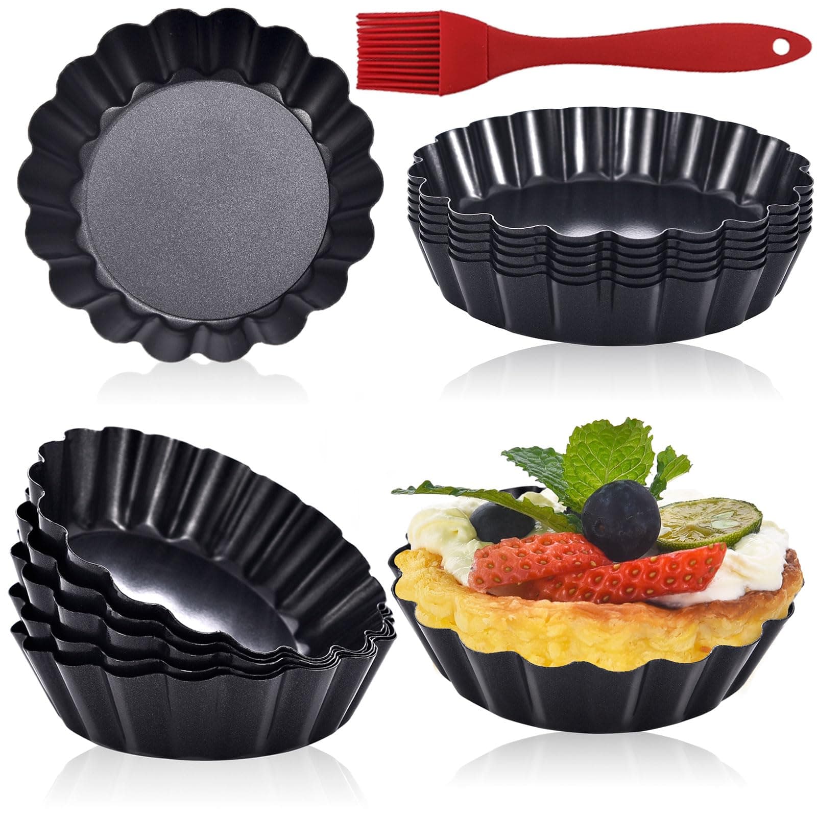 DATANYA 12Pack Mini Tart Pans Removable Botttom 3 Inch Tart Pan, Round Nonstick Carbon Steel Fluted Quiche Pie Tart Pan for Baking Pies, Quiches, Tartlets, Tart Shells, Cupcakes, Desserts