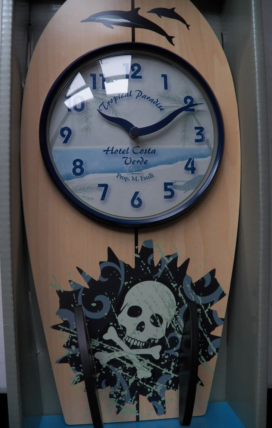 FirsTime Surfboard Wall or Table Top Skulls Graphic Clock