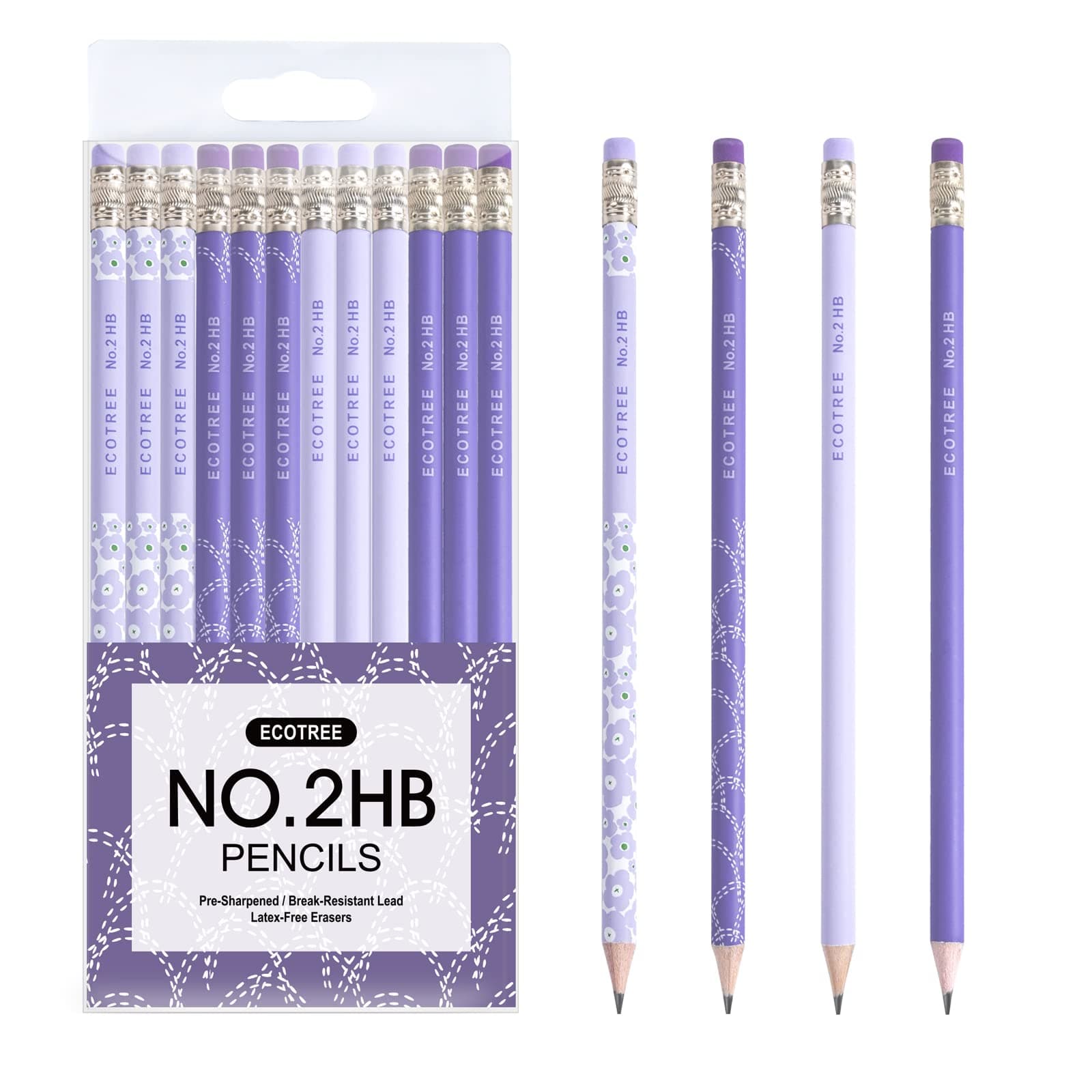 ECOTREE Pencils #2 HB, Pre-sharpened Pencils with Eraser Number 2 Pencils Cute Pencils Sharpened Pencils for Kids, School, Office, Stocking Stuffers for Kids, Christmas Gifts, 12 Pack
