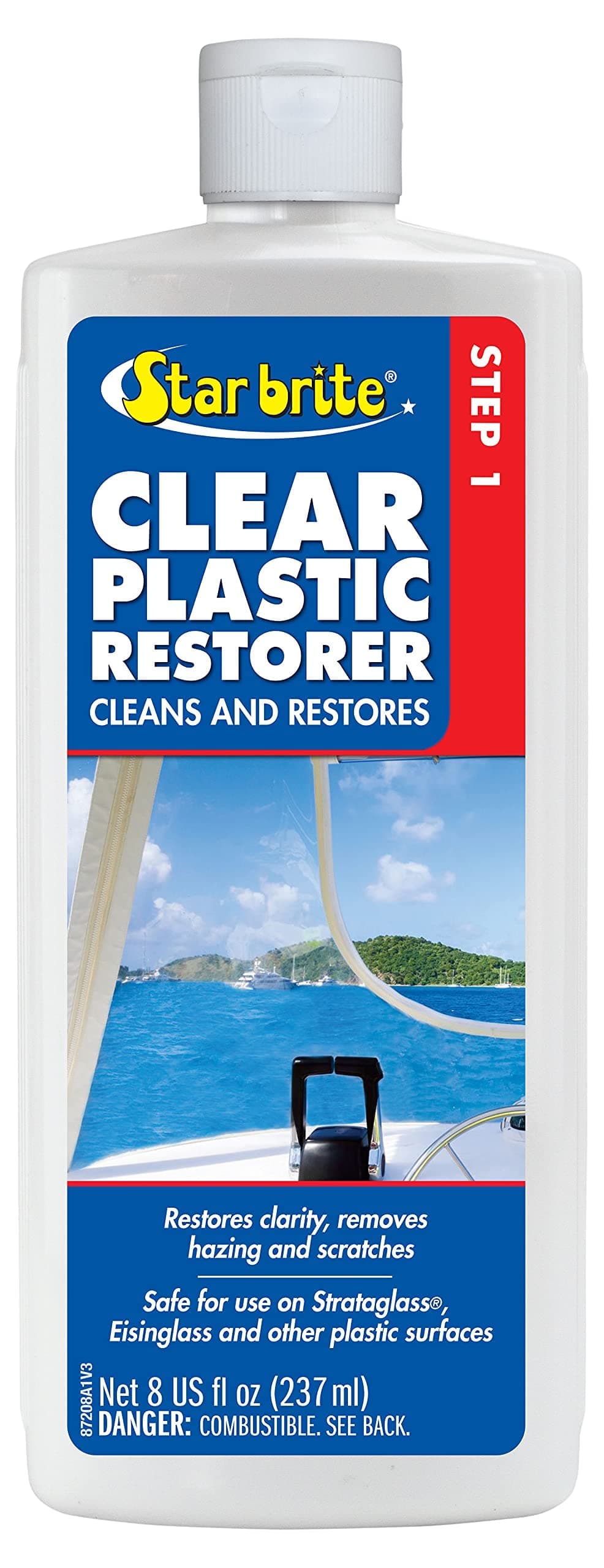 Clear Plastic Restorer - Step 1 to Renew, Restore & Maintain Old, Hazy, Yellow, Scratched Plastic, Strataglass, Isinglass, Polycarbonate & Acrylic Surfaces