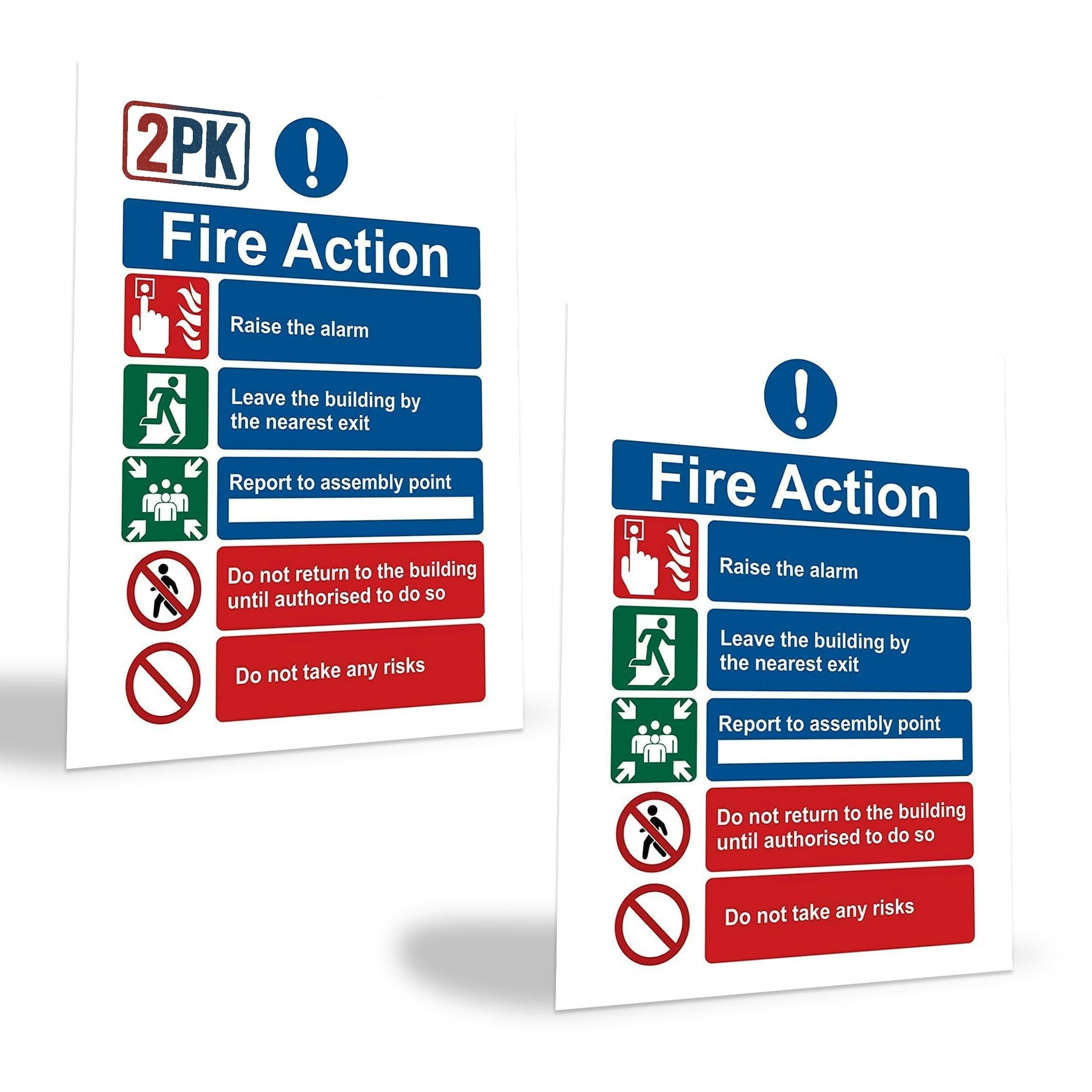 1/2/5/10 Pack Fire Action Notice Sticker 20x15cm – Fire Safety Sign for Evacuation, Assembly Point, and Extinguisher Locations - Self Adhesive Vinyl (2)