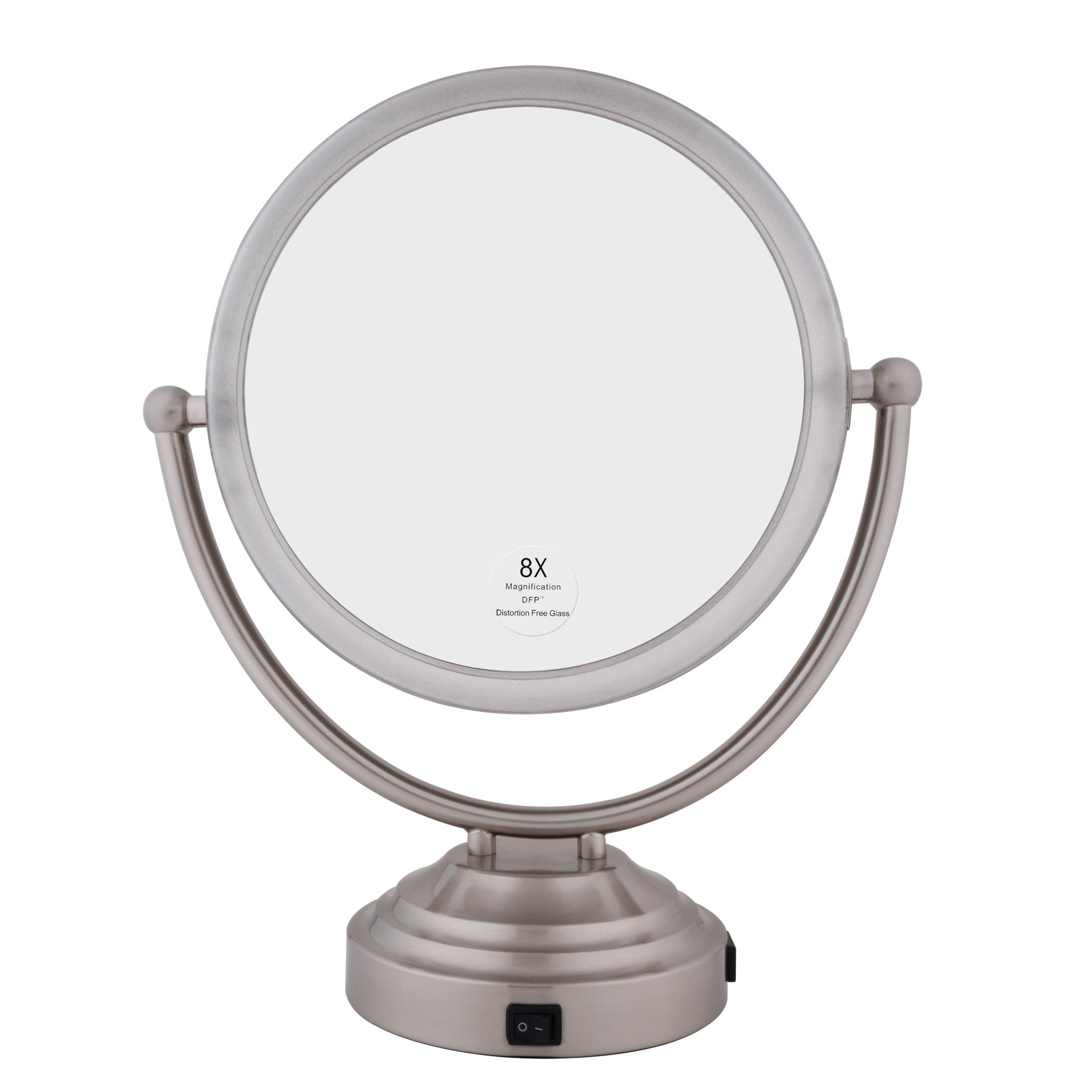 Floxite Lighted Mirror, 8X Plus 1X Magnification, Brushed Nickel, 11"