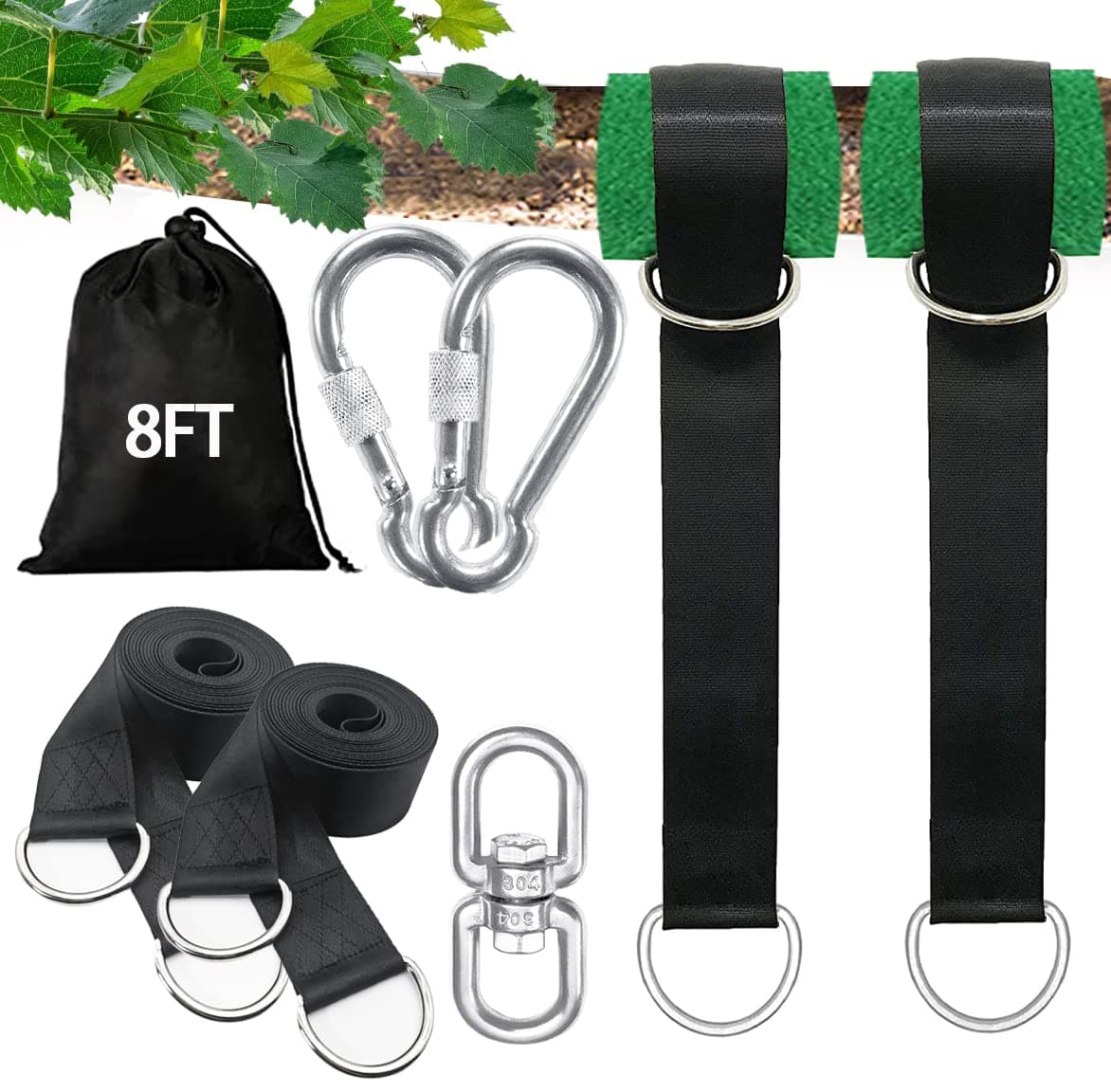 Tree Swing Straps Hanging Kit 50CM/8FT/15FT/20FT/25FT, Extra Long Tree Swing Straps Holds 5500 lbs with Lock Carabiners & Tree Protectors, Safer for All Swing & Hammock (8FT)