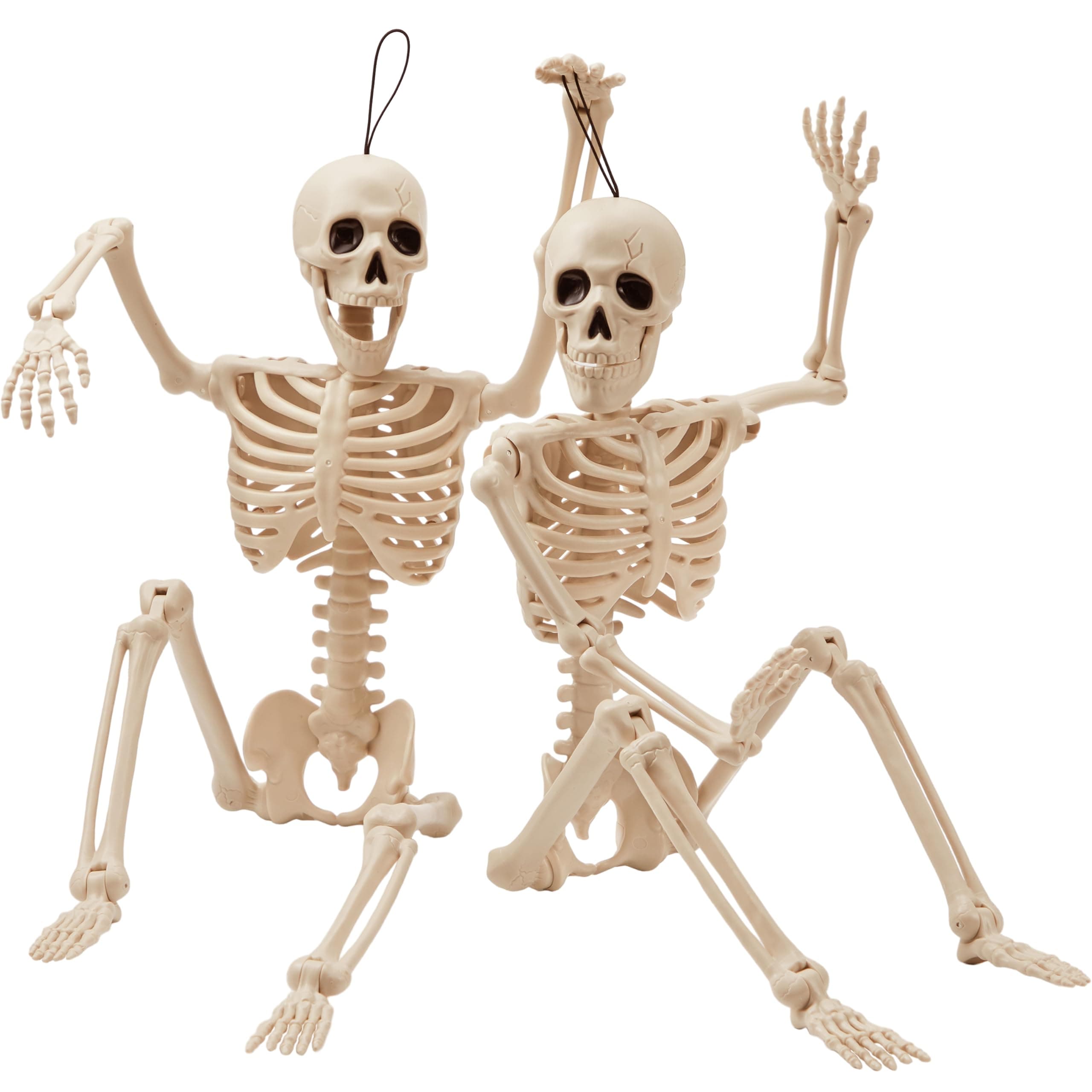 2 PCS 24” Halloween Skeleton Decor, 2 FT Full Body Stayable Posable Skeletons for Halloween, Yellow Human Plastic Bones with Movable Joints for Spooky Indoor Outdoor Decoration, Graveyard Prop