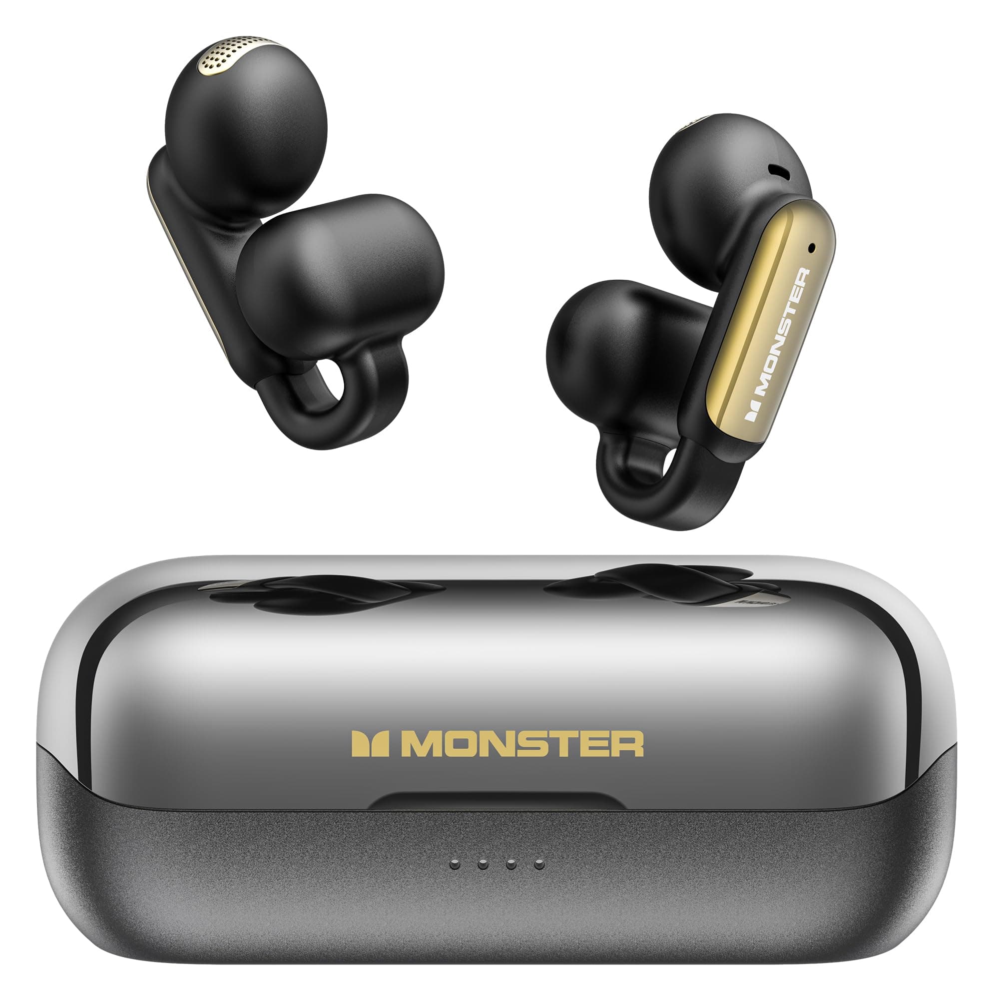 Monster Open AC601 Bluetooth Earbuds, Crystal Clear Call, USB-C Charging, Bluetooth 5.4 Open Earphones with ENC, IPX5 Waterproof Wireless Clip-on Earbuds, 32H Playtime Ear Buds (Black)