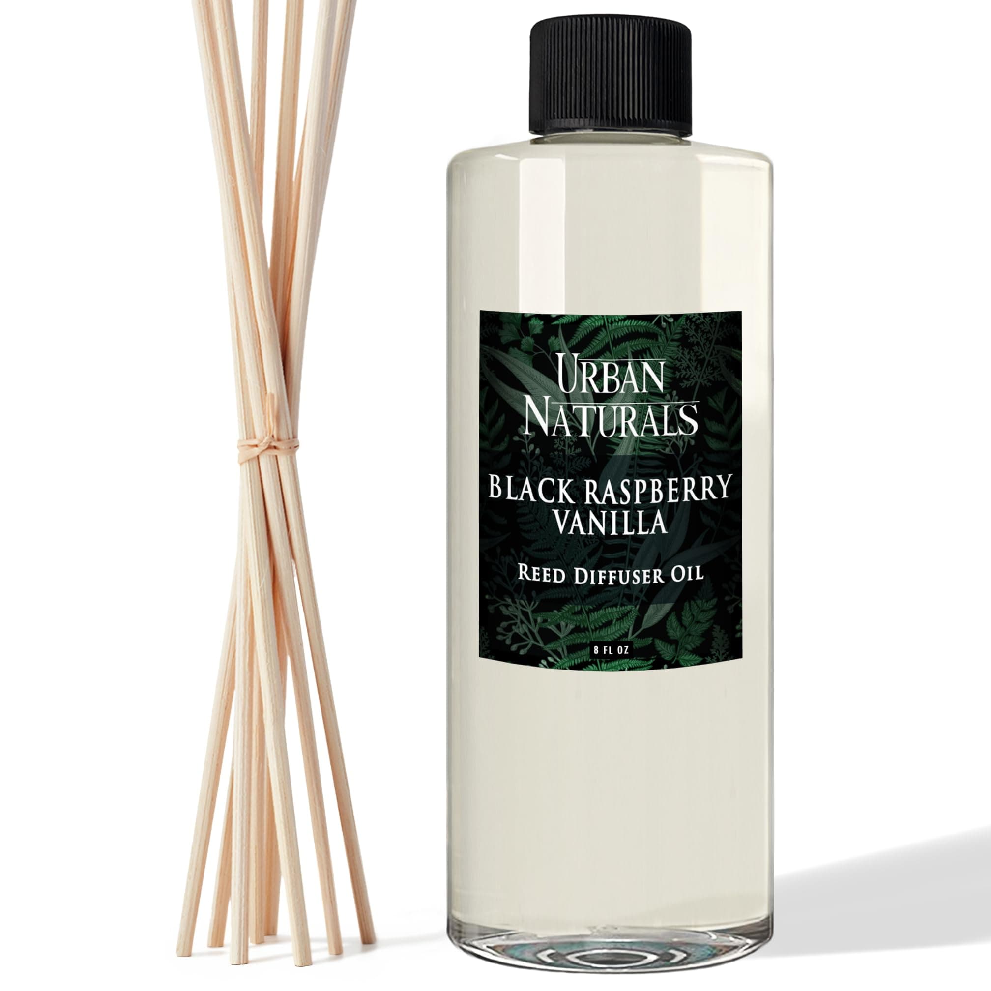 Urban Naturals Reed Diffuser Oil Refill Black Raspberry Vanilla with BlackBerry, Raspberry, Vanilla Orchid, Amber, Sandalwood 8 oz + Free Reed Sticks, Made in the USA
