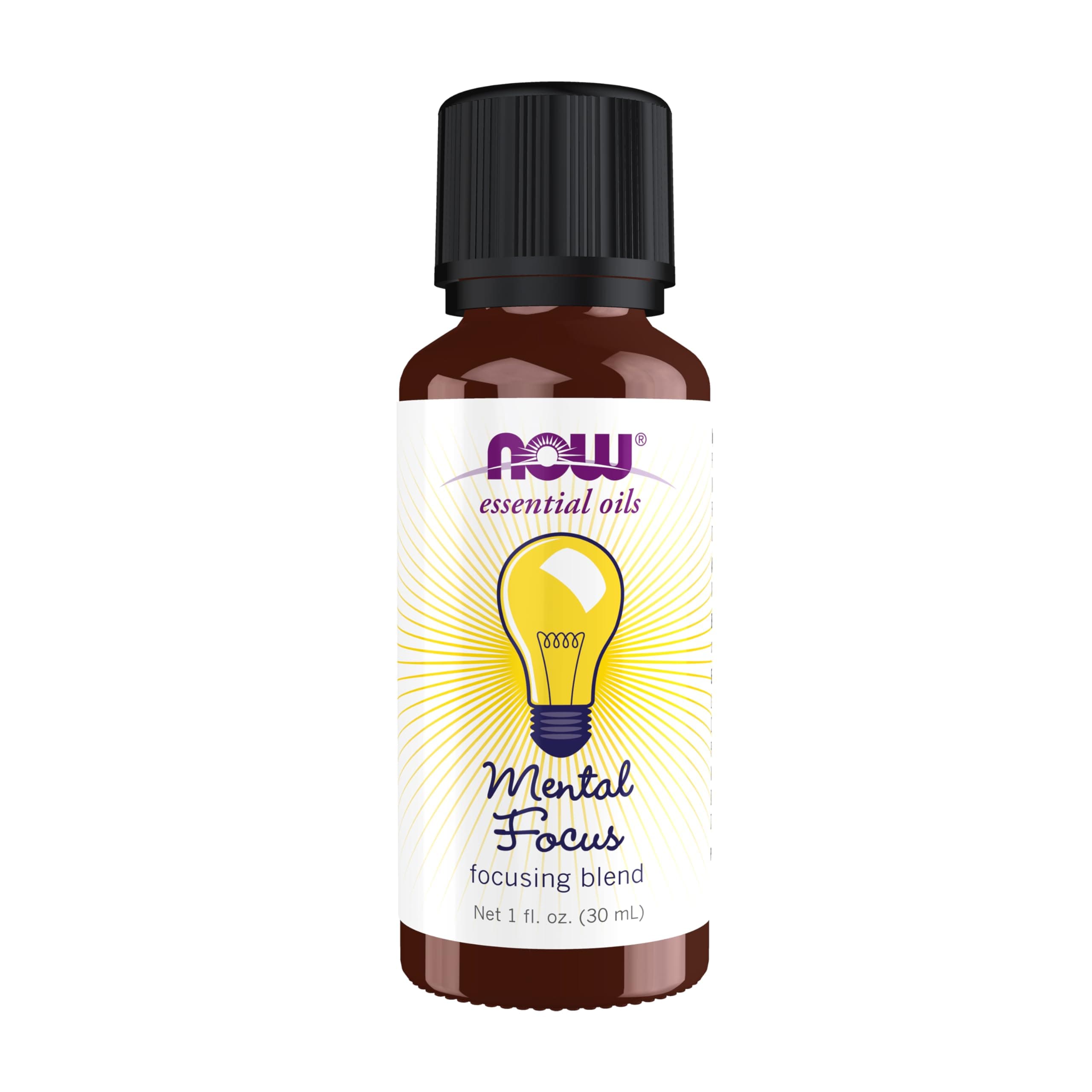 NOW Essential Oils, Mental Focus Oil Blend, Centering Aromatherapy Scent, Blend of Pure Essential Oils, Vegan, Child Resistant Cap, 1-Ounce