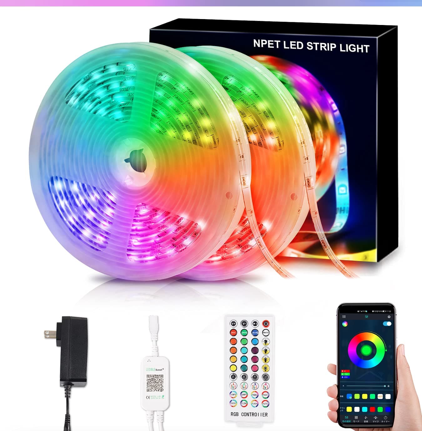 NPET LED Strip Lights,300 LEDs WiFi Control Lights Sync with Music, Bright 5050 LEDs,App Control 64 Scenes Strip Lights for Bedroom,Living Room,Party(2 Roll of 16.4ft)