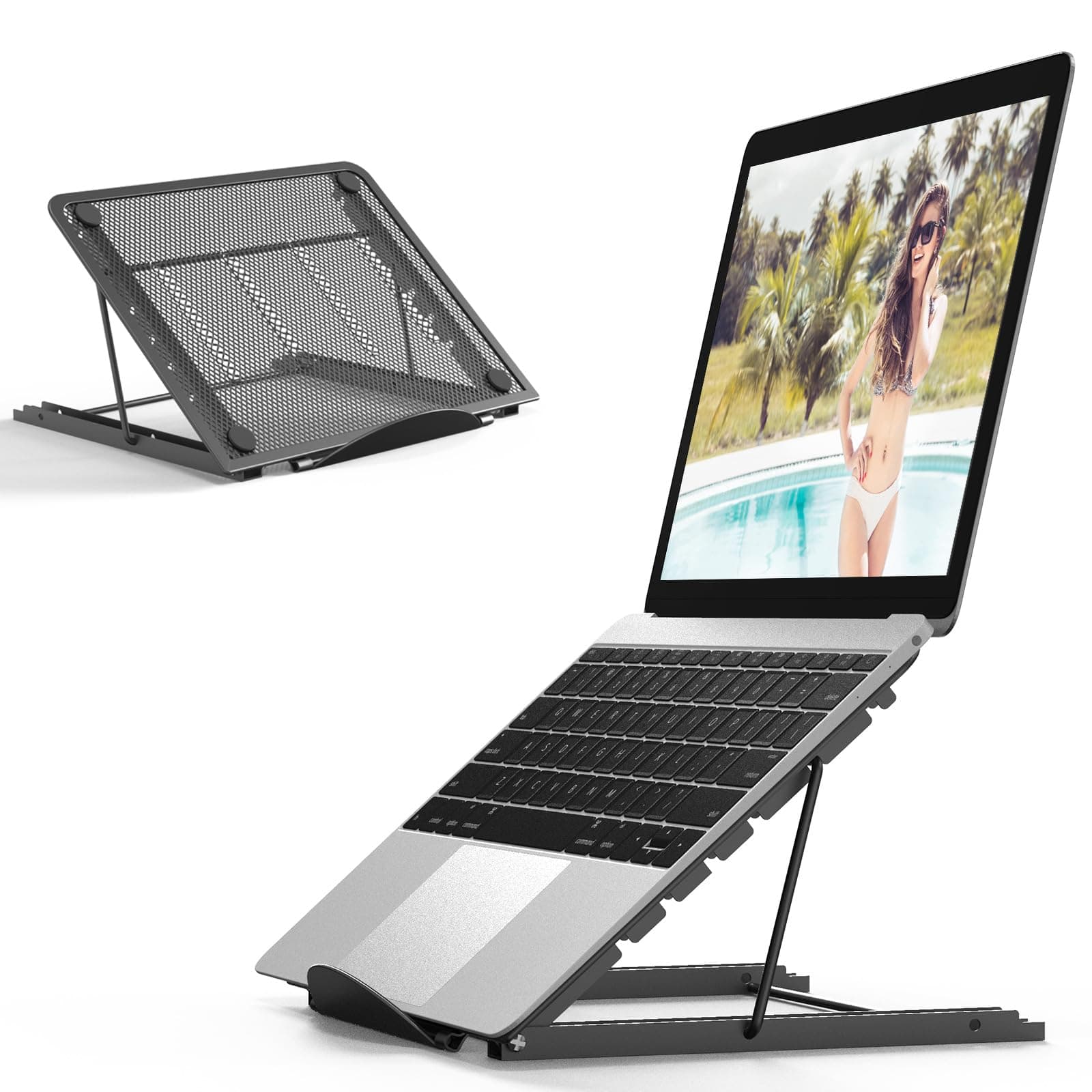 Laptop Stand,Foldable Portable Ventilated Desktop Laptop Holder,Universal Lightweight&Adjustable Ergonomic Tray Mount Compatible with iM(ac)/Notebook Computer/Tablet (Black)