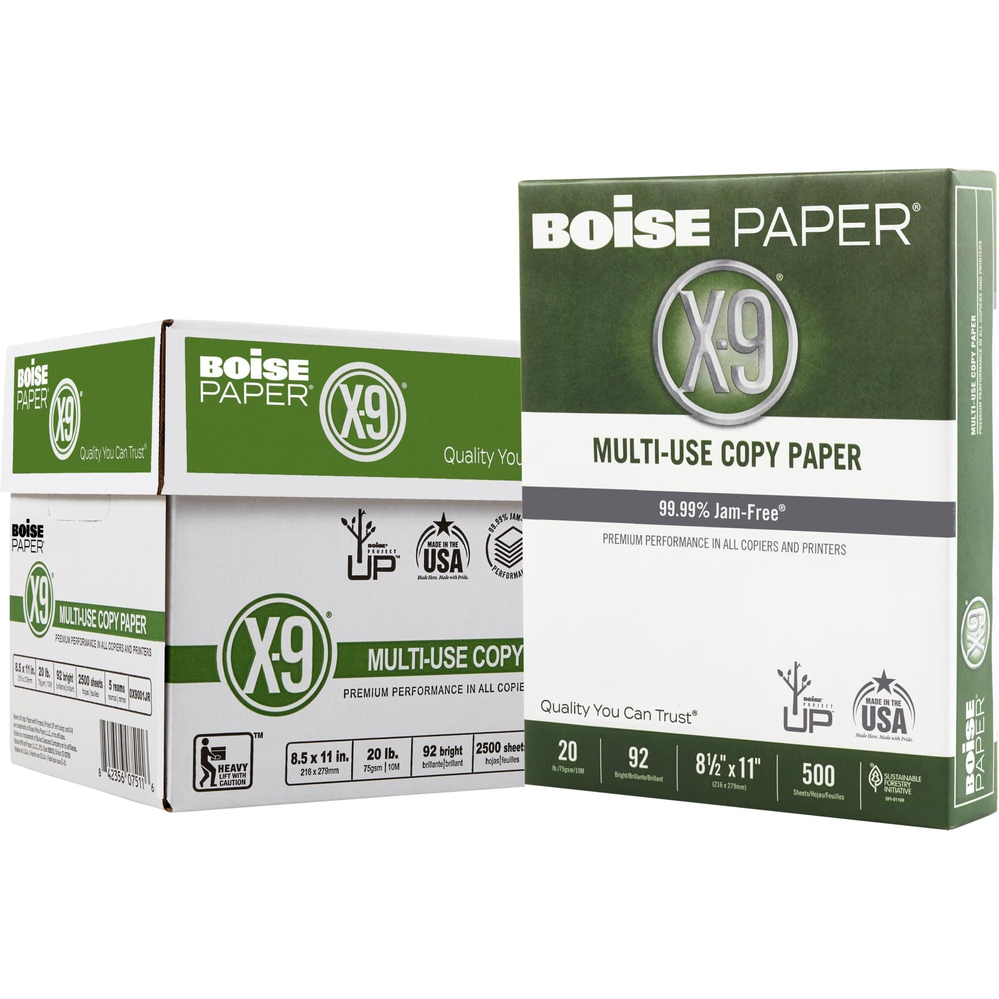 Boise X-9 Multiuse Copy Paper, Letter Size Paper, 20-Lb, Ream of 500 Sheets, Case of 5 Reams