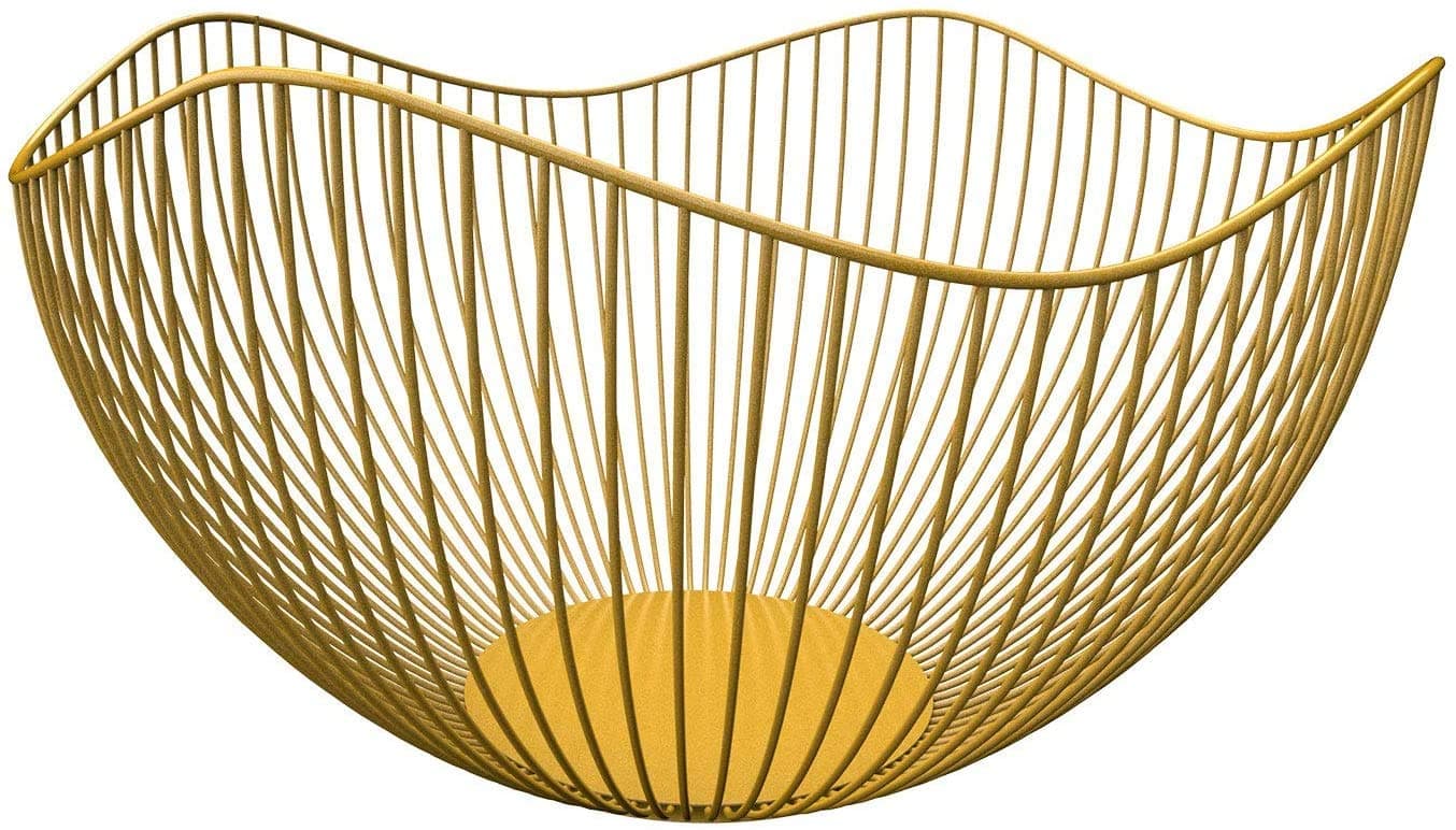 Wire Fruit Basket Yellow Fruit Bowl for Kitchen Counter Wave Fruit Basket Serving Bowl Wire Fruit Dish for Fruits and Veggies