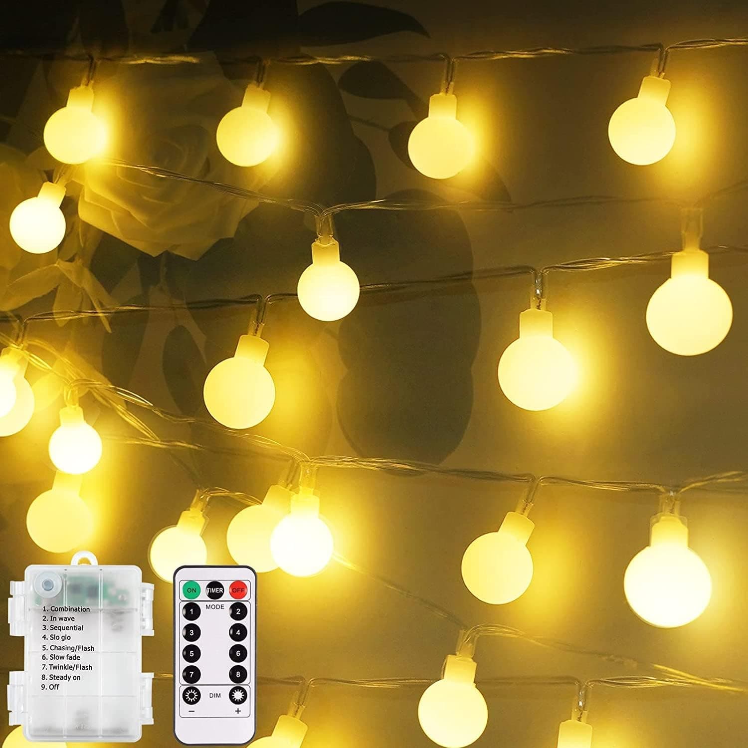 MIRADH Outdoor String Lights, 35 Ft 40 LED Waterproof Ball Lights, Diwali Lights for Decoration for Home,led Lights for Home Decoration, Diwali Lights 8 Modes with Remote (Warm-White with Remote)