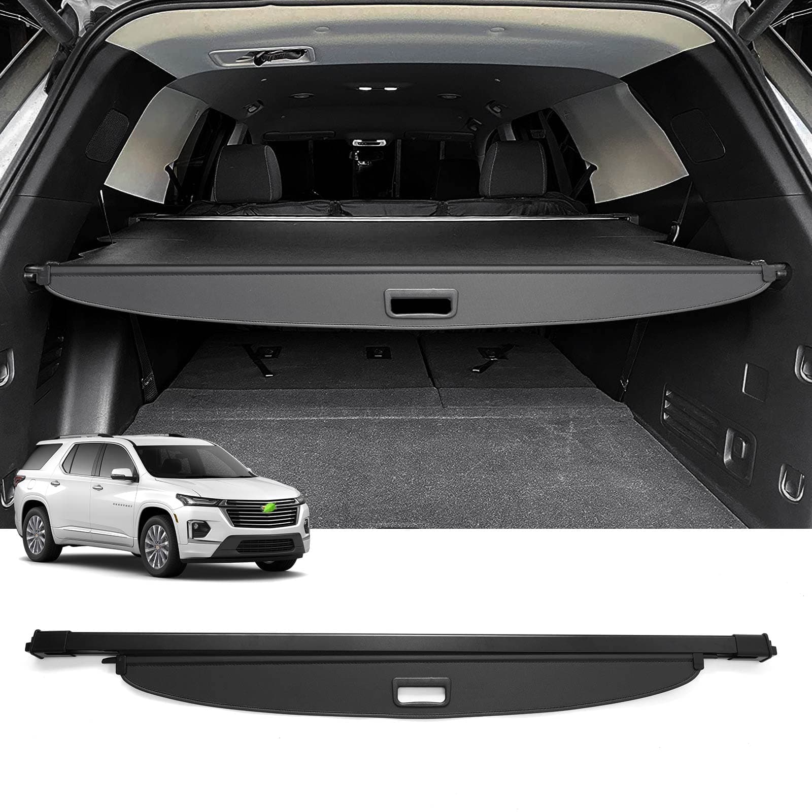 Retractable Cargo Cover for 2018-2024 Chevy Traverse-Canvas Texture Trunk Cover Privacy Screen Rear Security Shade for Chevrolet Traverse Accessories
