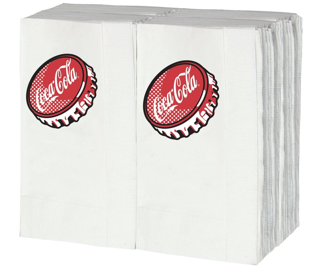 Tablecraft CC402 Coca-Cola Tall Fold Bottlecap Napkins, 100 per Pack, Paper, White
