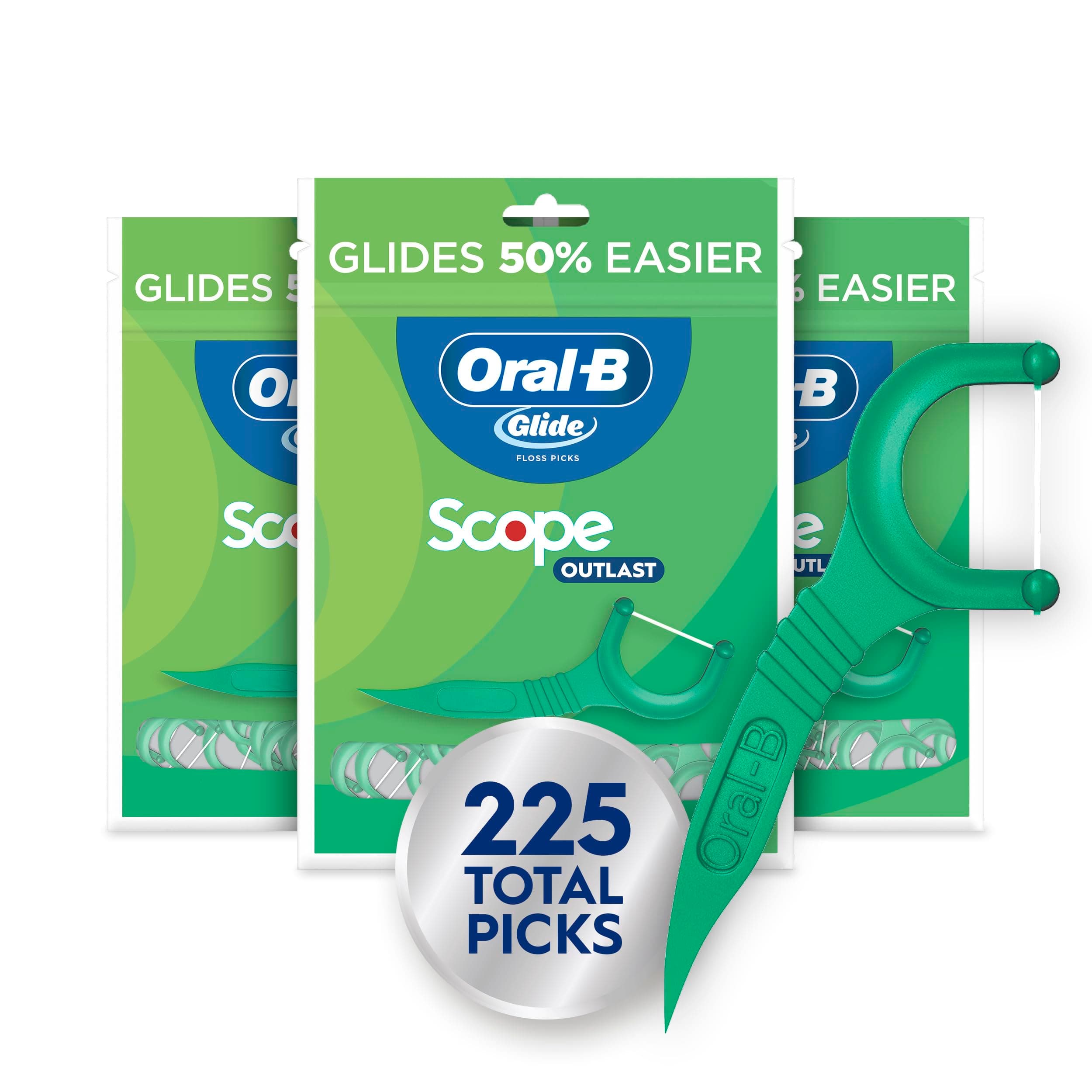 Oral-B Glide Mint Dental Floss Picks with Long Lasting Scope Flavor, 3 Pack of 75 Picks (225 Total)