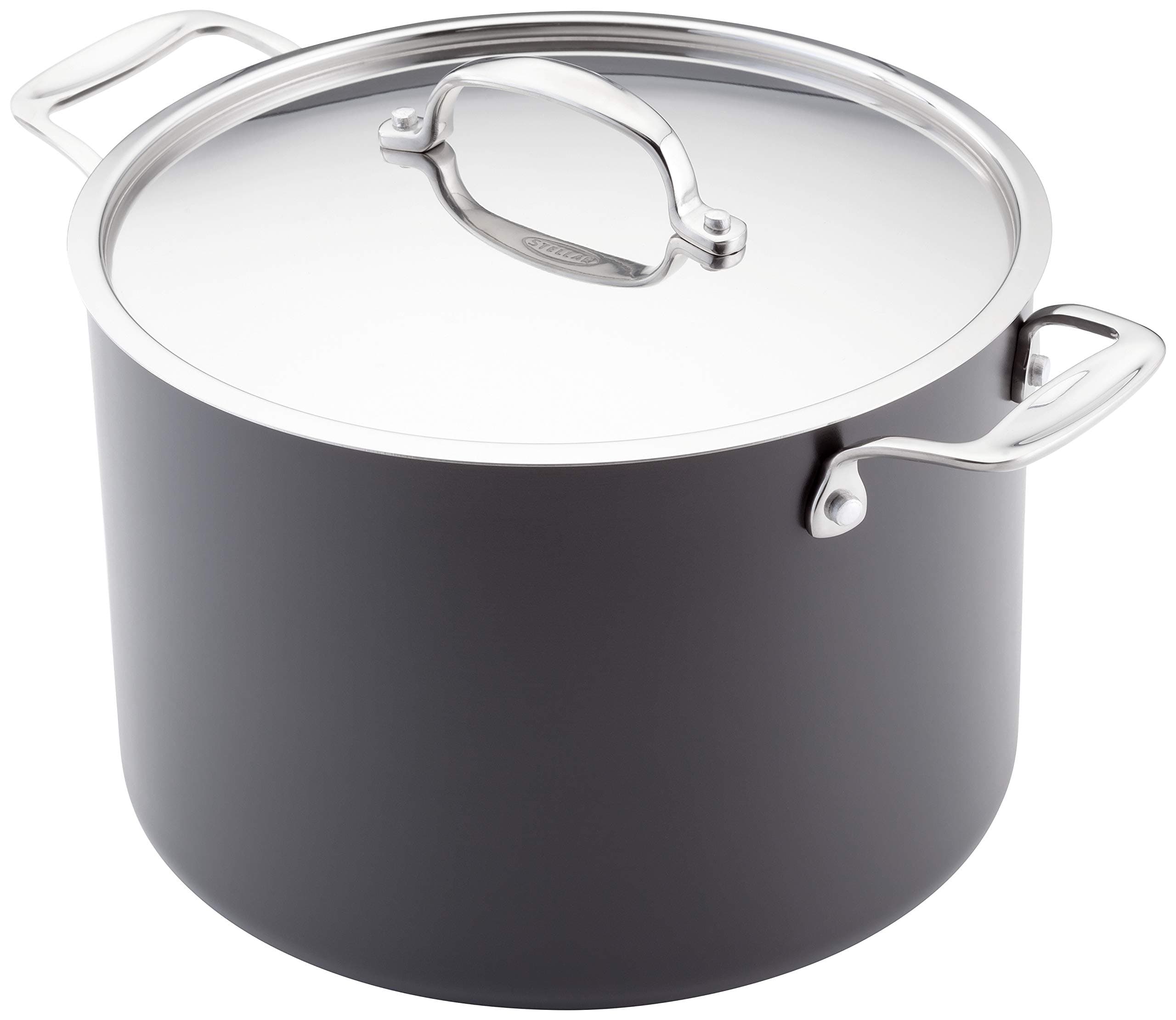 Stellar Element 24cm Stockpot, 8 Litre Capacity, Oven Safe to 240C, Aluminium Hard Anodonised Surface